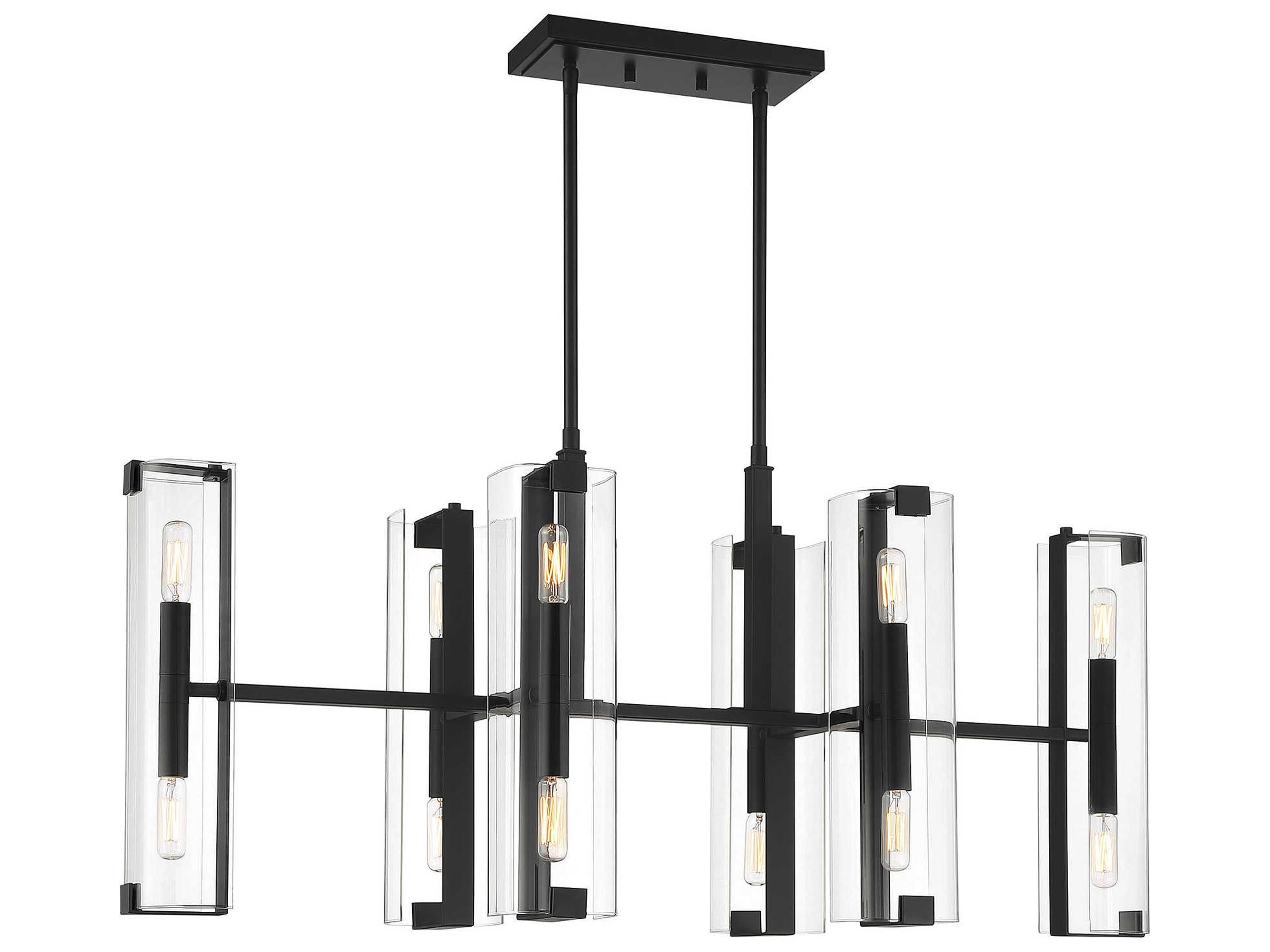 Savoy House Winfield 12-Light Matte Black Glass Cylinder Linear Island Pendant