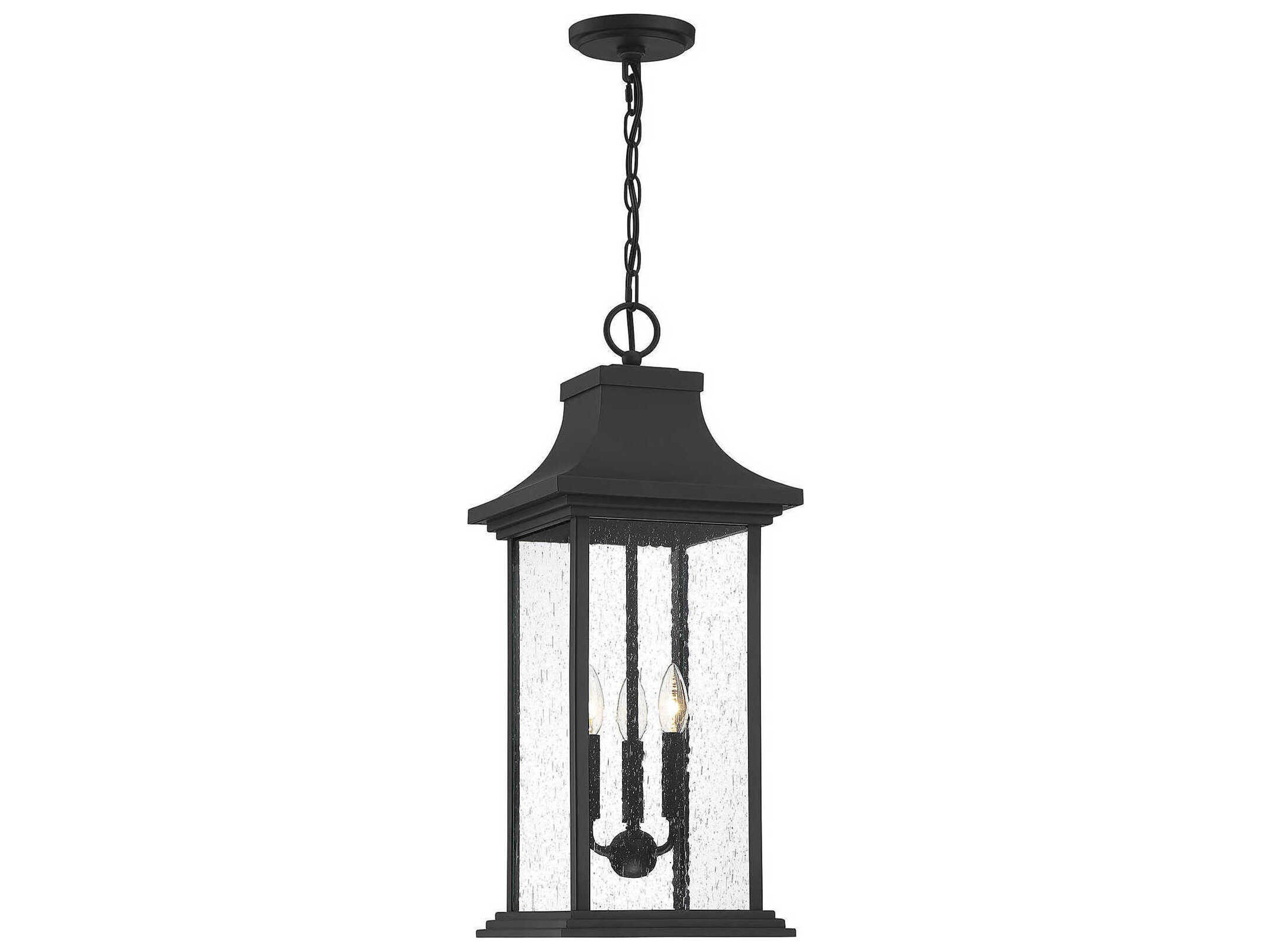 Savoy House Hancock 3-Light Matte Black Glass Lantern Mini Pendant