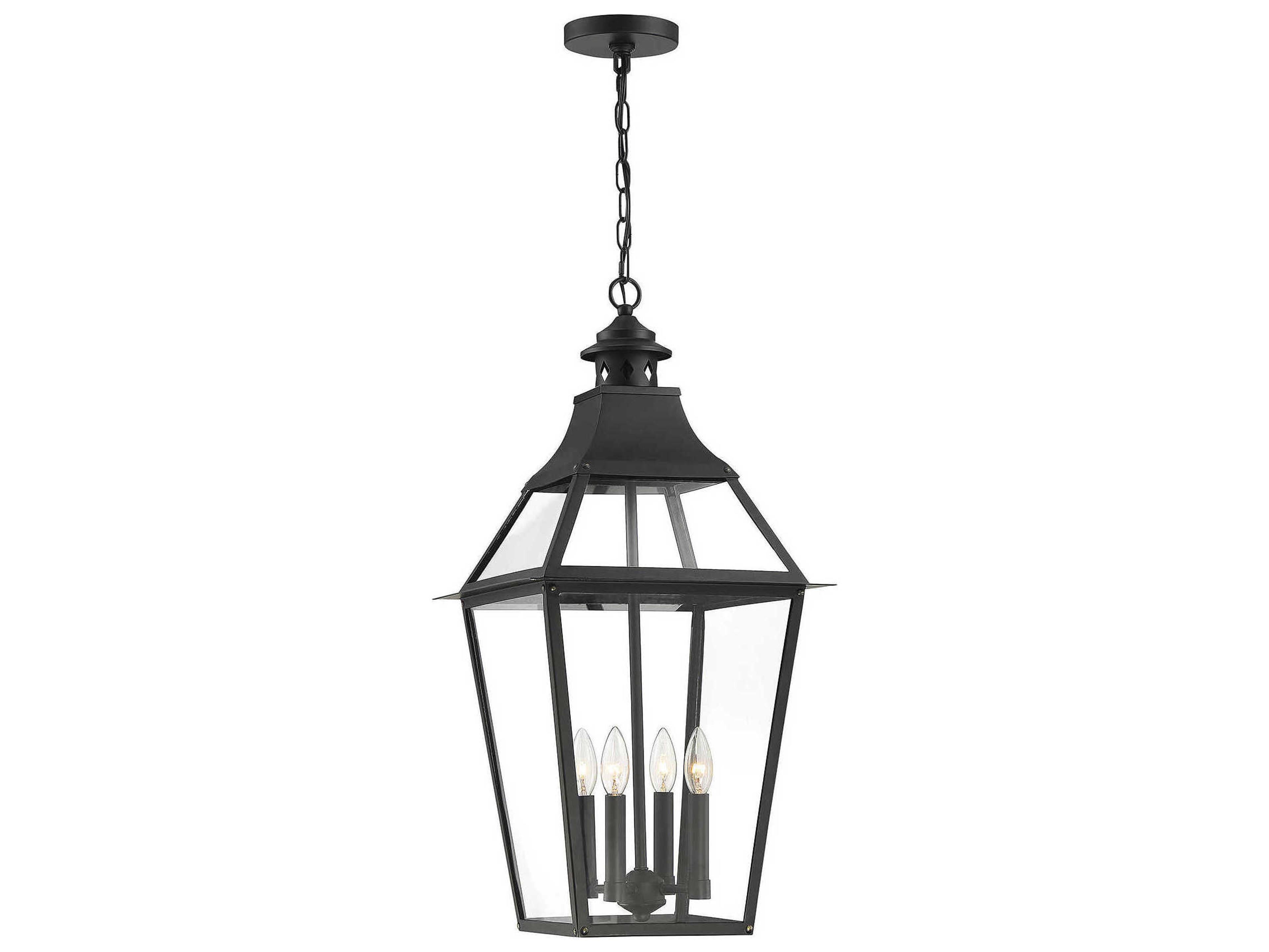 Savoy House Jackson 4-Light Black Gold Glass Lantern Pendant