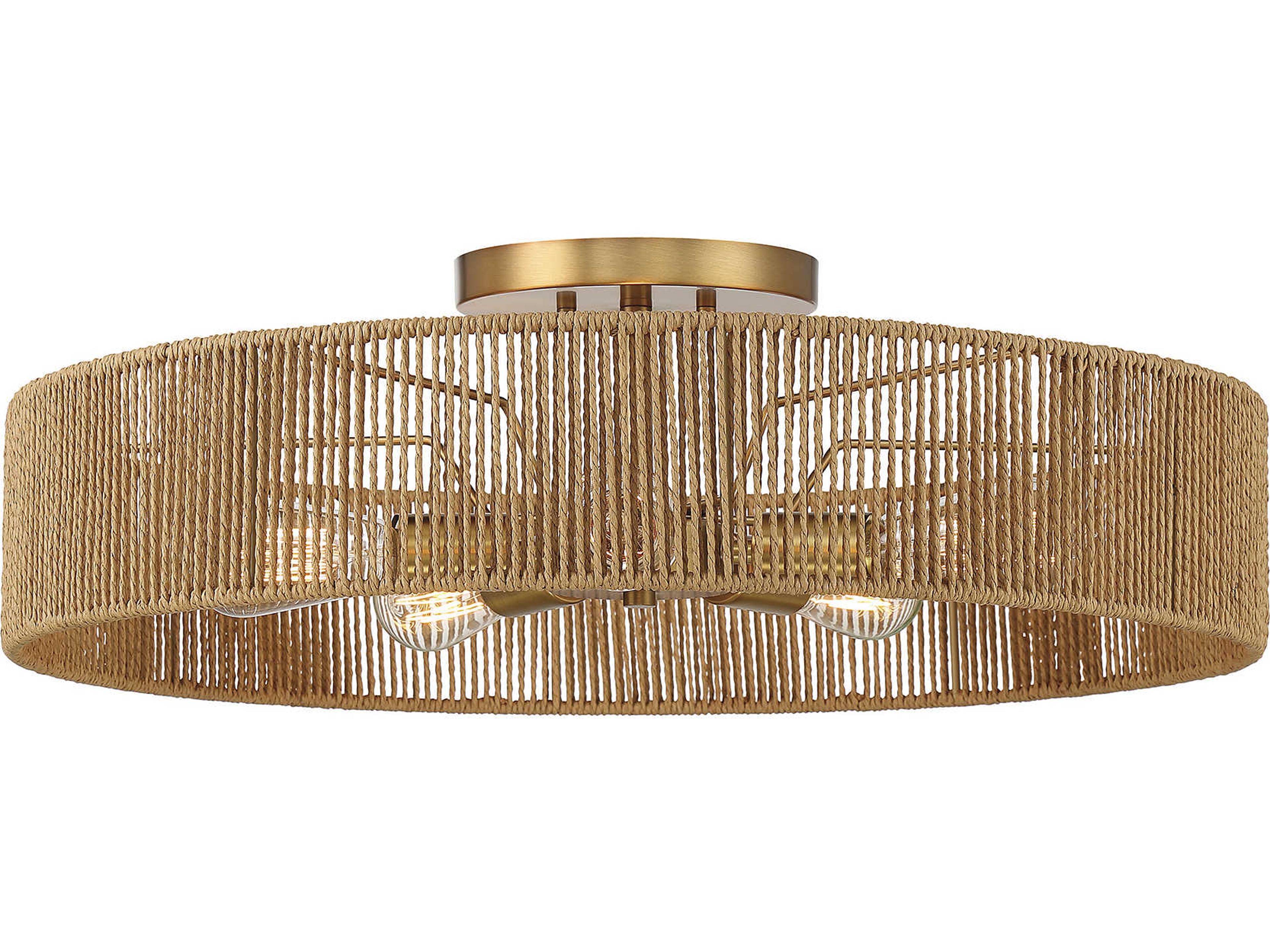 Savoy House Ashe 5-Light Warm Brass Rope Round Semi Flush Mount