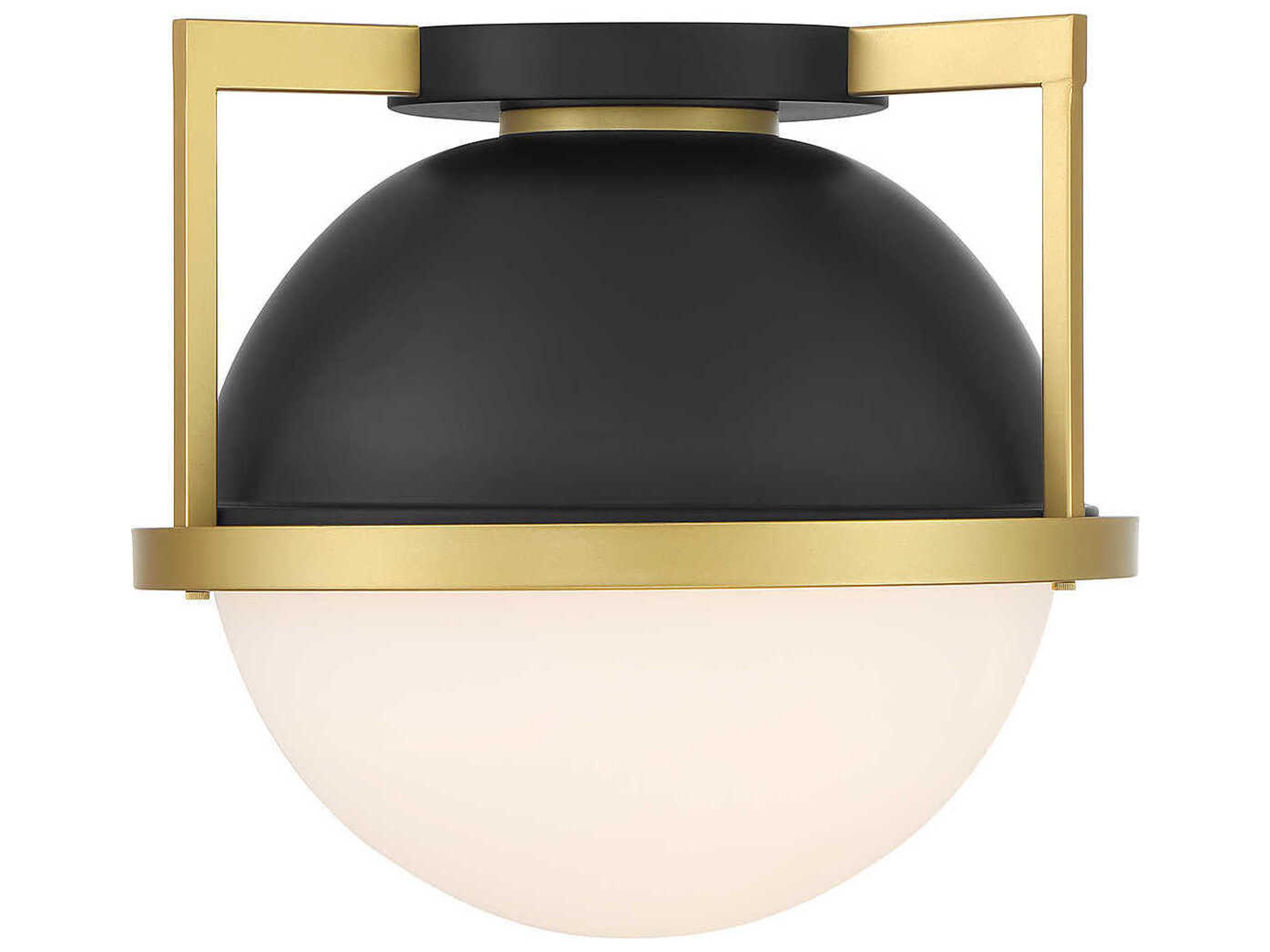 Savoy House Carlysle 1-Light Matte Black Warm Brass Glass Globe Flush Mount