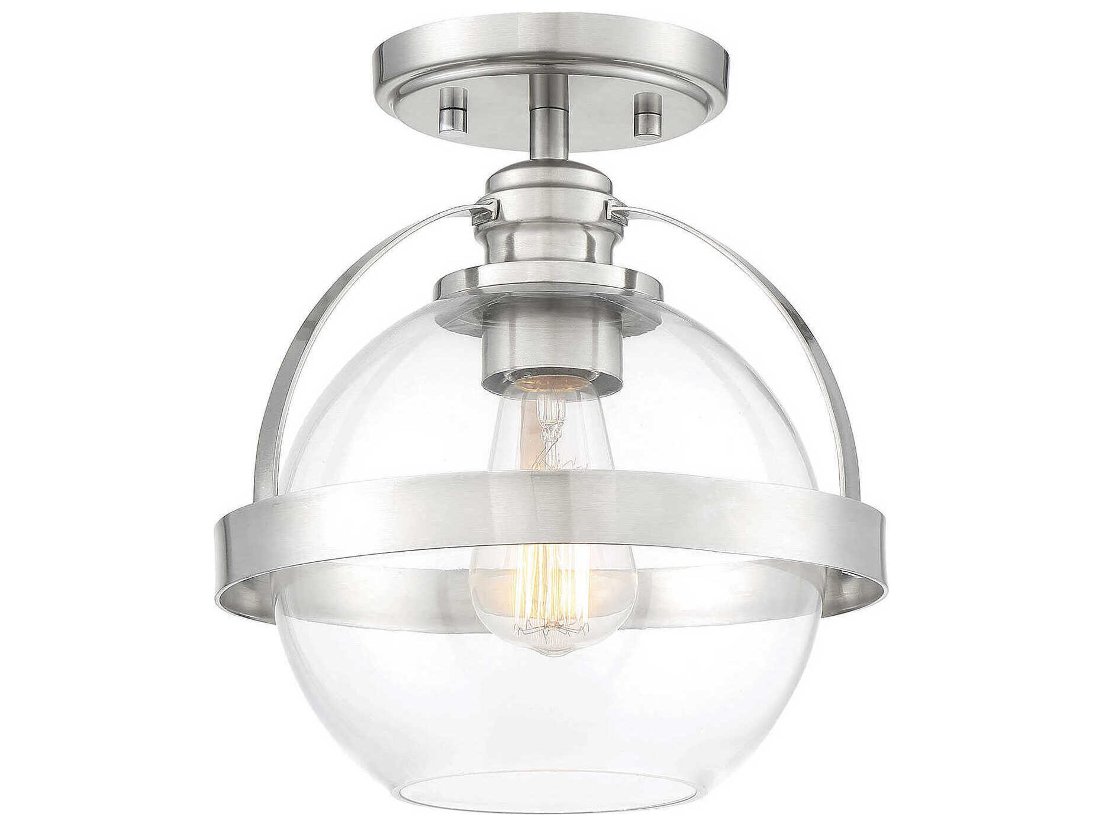 Savoy House Pendleton 1-Light Satin Nickel Glass Globe Semi Flush Mount