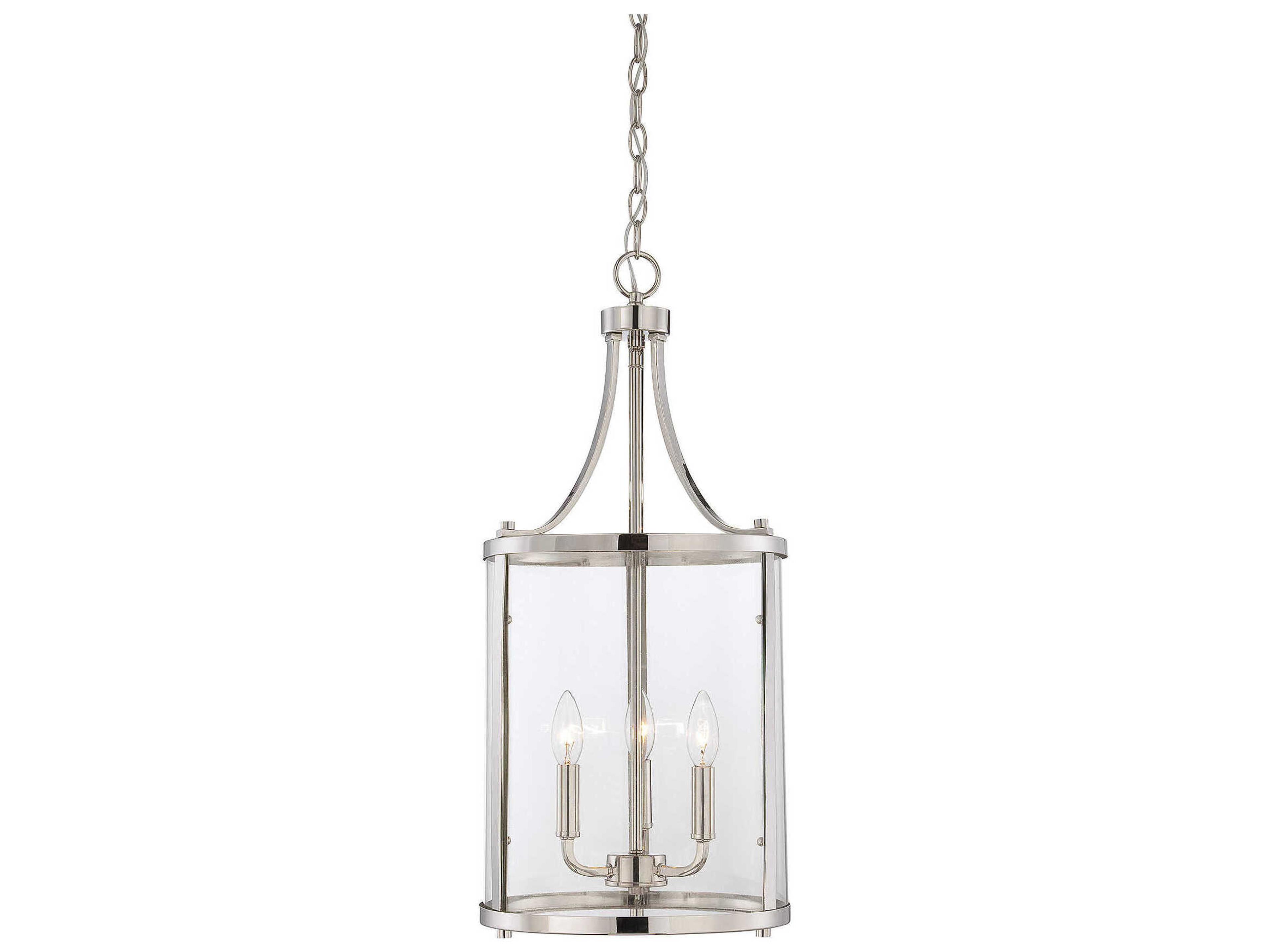 Savoy House Penrose 3-Light Polished Nickel Glass Candelabra Cylinder Chandelier