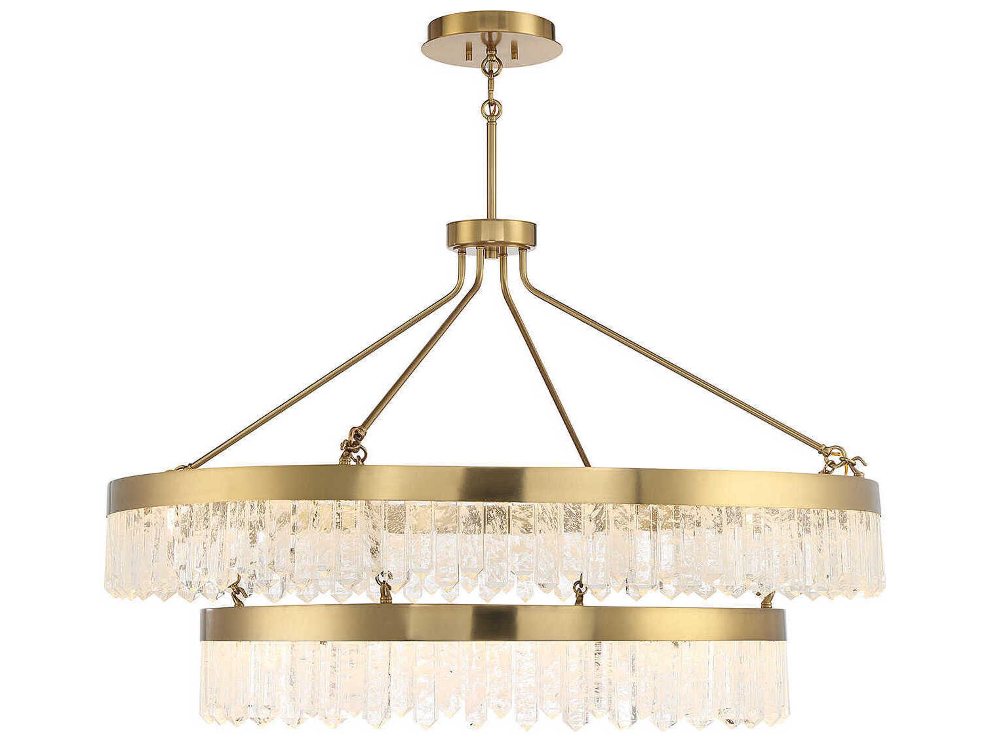 Savoy House Landon 2-Light Warm Brass Crystal LED Tiered Pendant