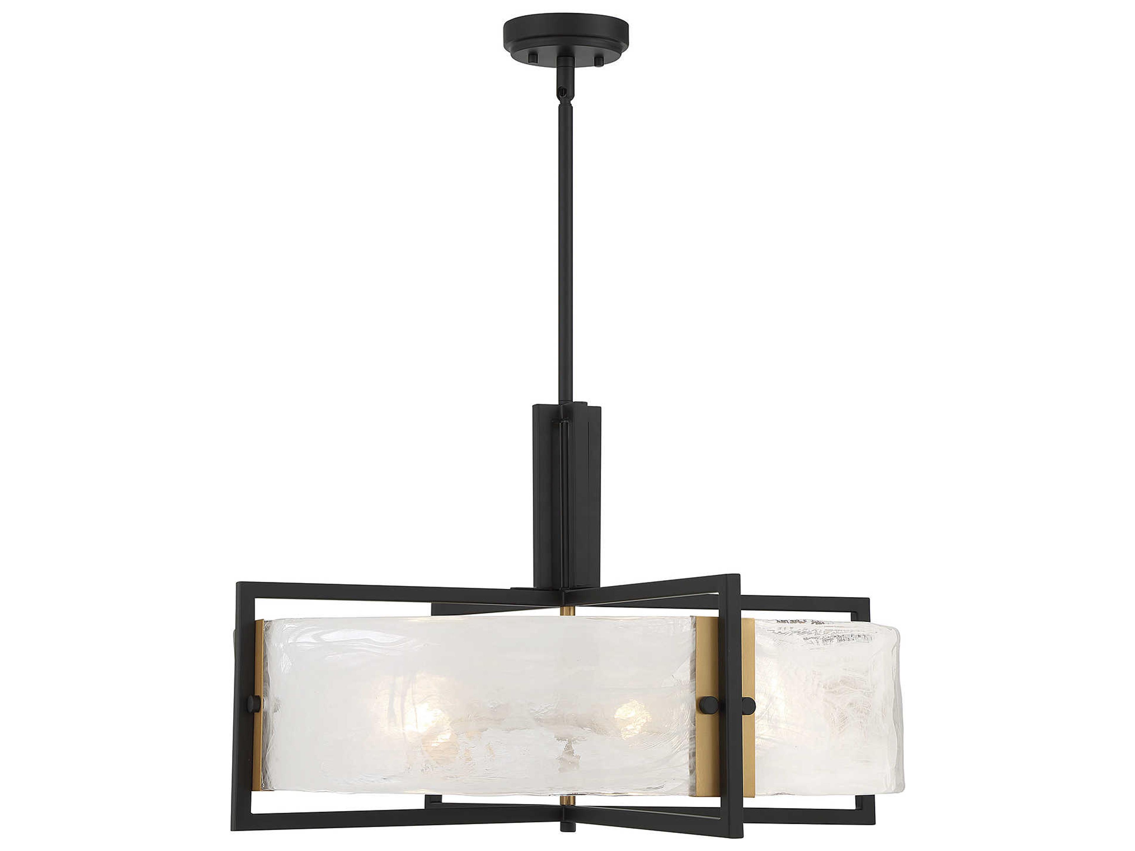 Savoy House Hayward 5-Light Matte Black Warm Brass Glass Round Pendant