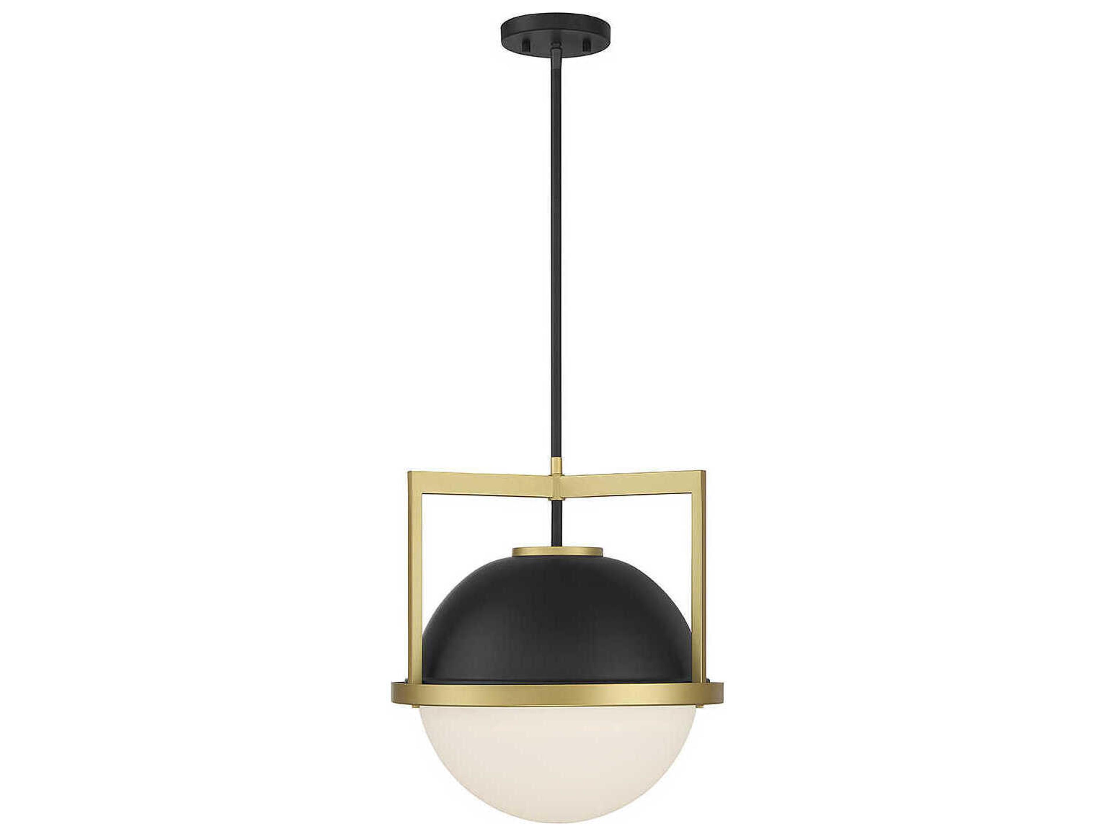Savoy House Carlysle 1-Light Matte Black Warm Brass Glass Globe Pendant
