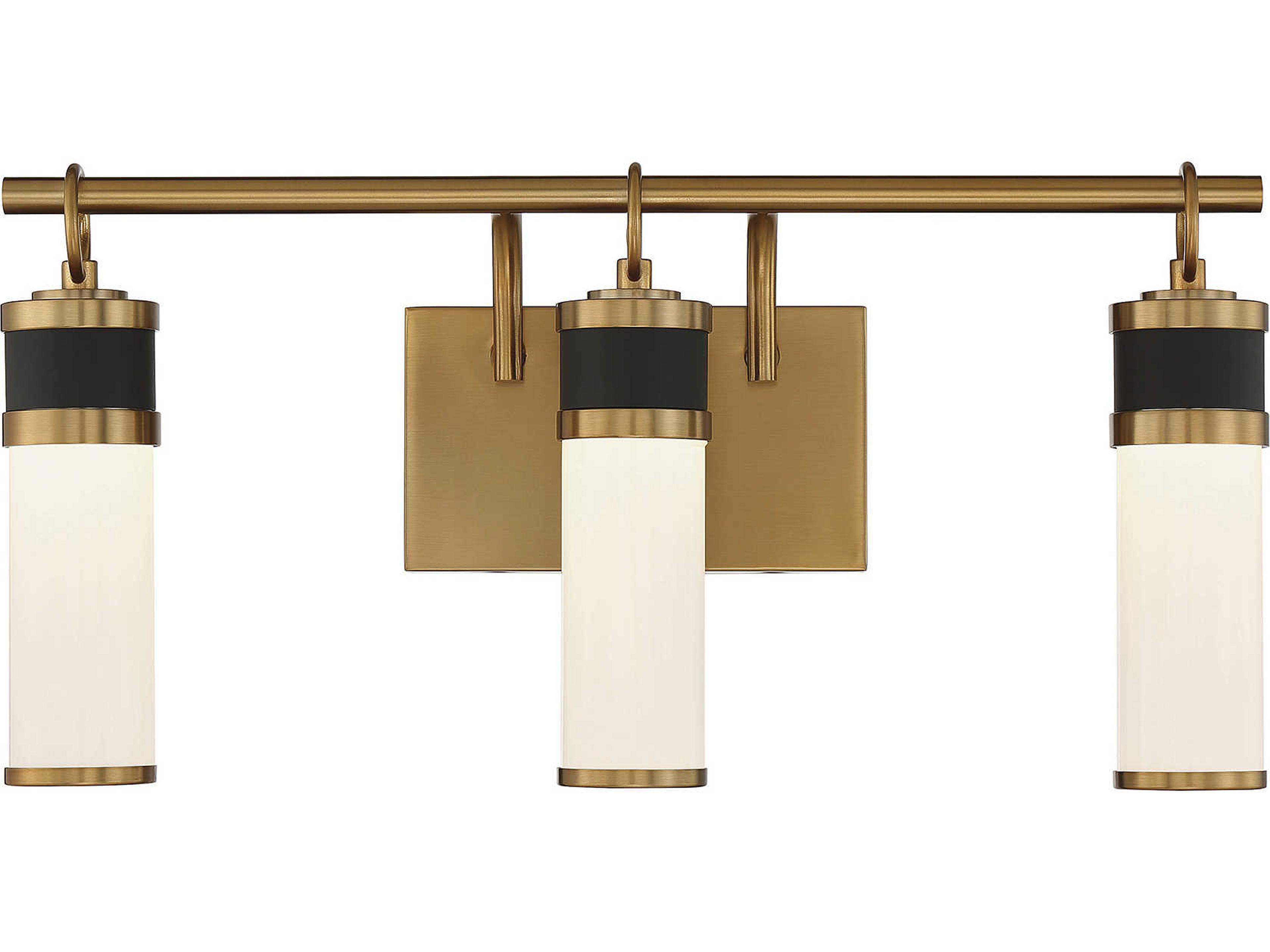 Savoy House Abel 3-Light Matte Black Warm Brass Glass LED Vanity Light