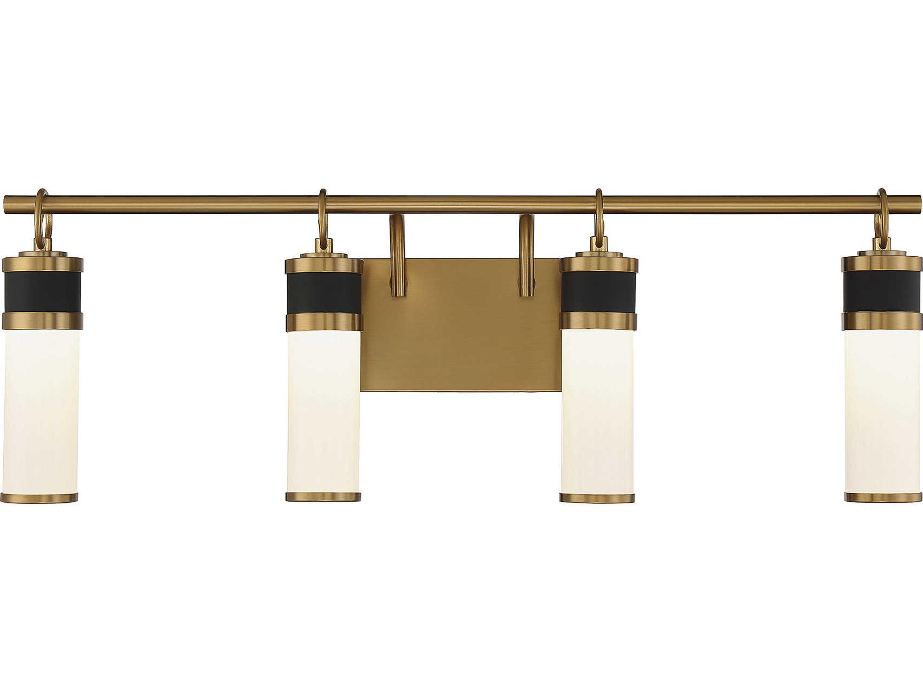 Savoy House Abel 4-Light Matte Black Warm Brass Glass LED Vanity Light