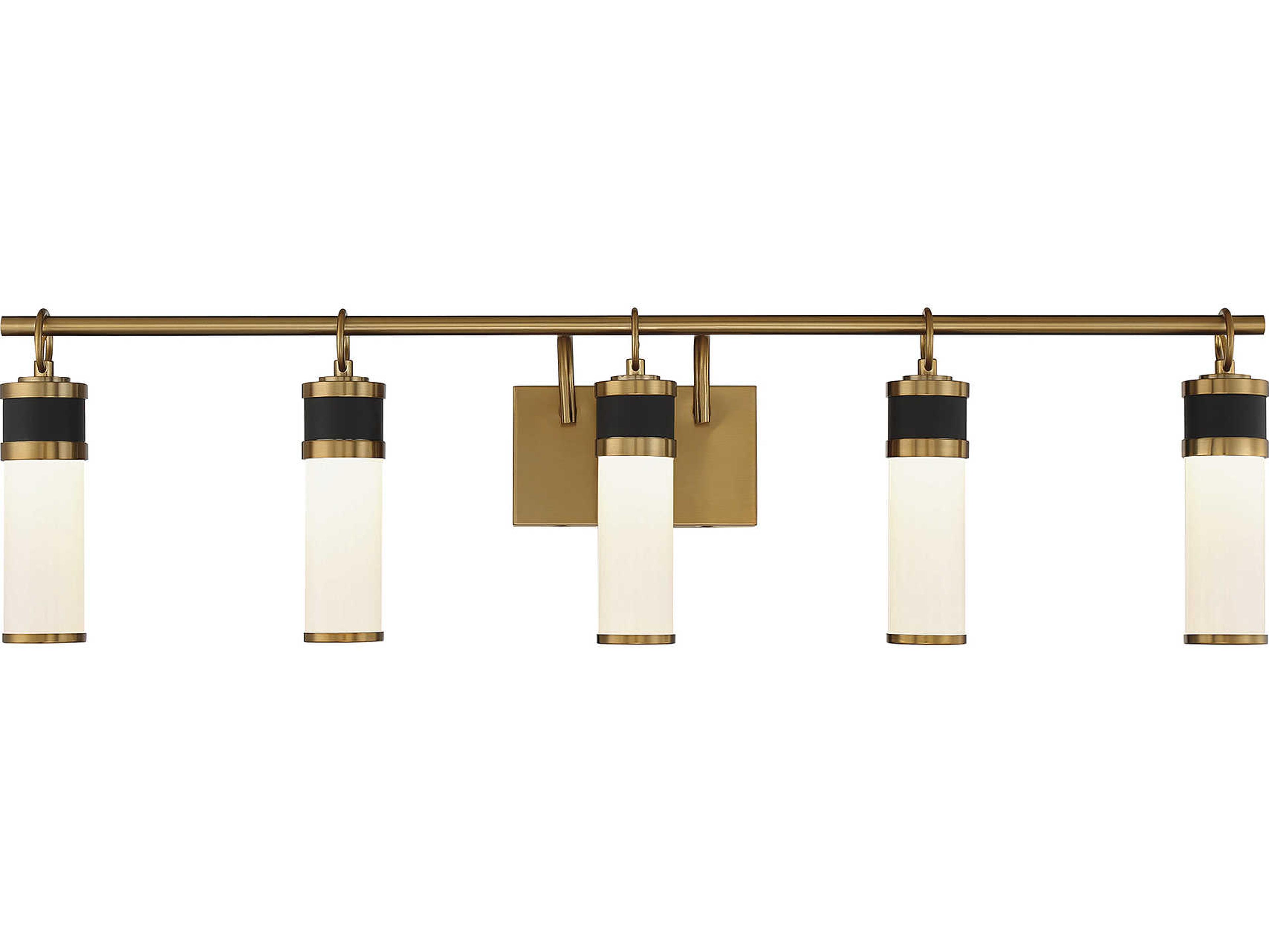 Savoy House Abel 5-Light Matte Black Warm Brass Glass LED Vanity Light