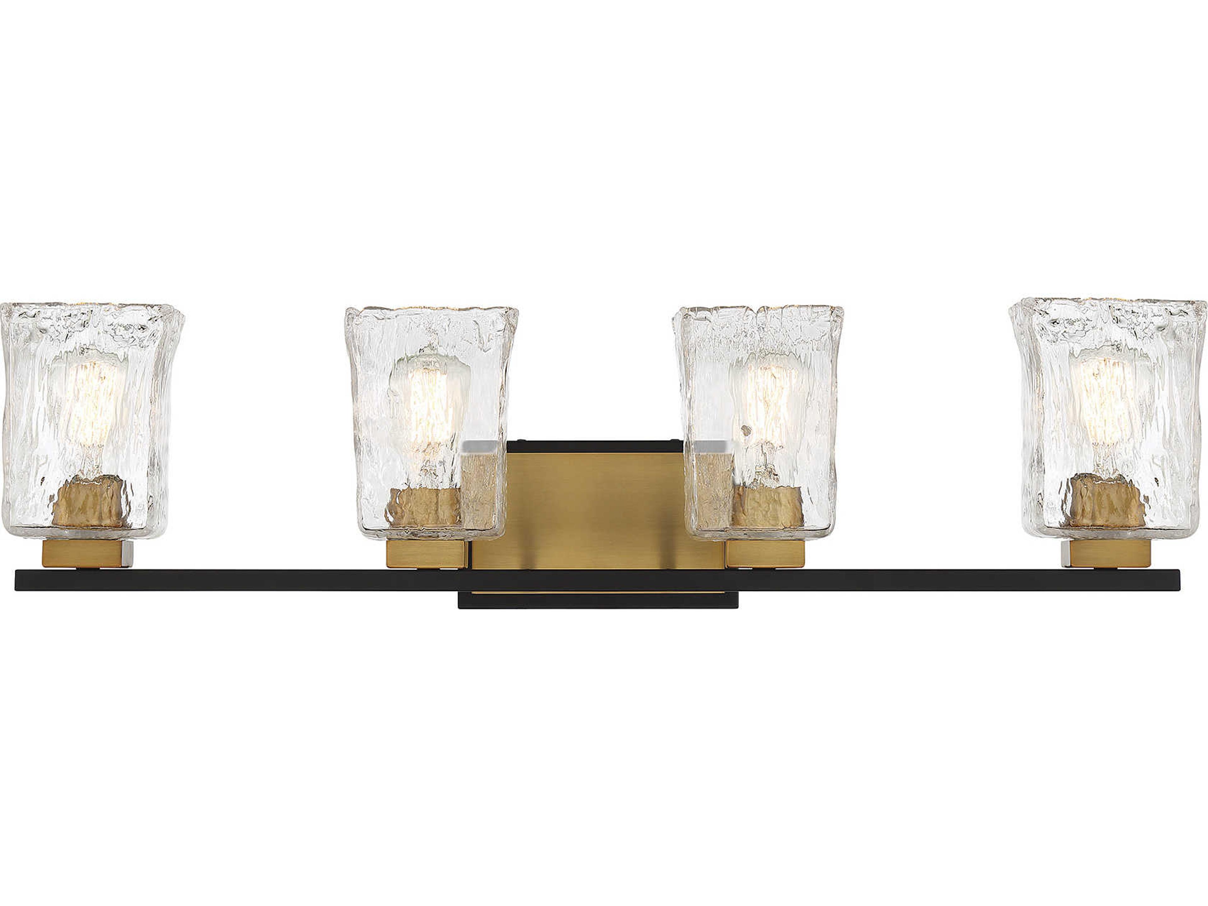 Savoy House Sidney 4-Light Matte Black Warm Brass Glass Vanity Light