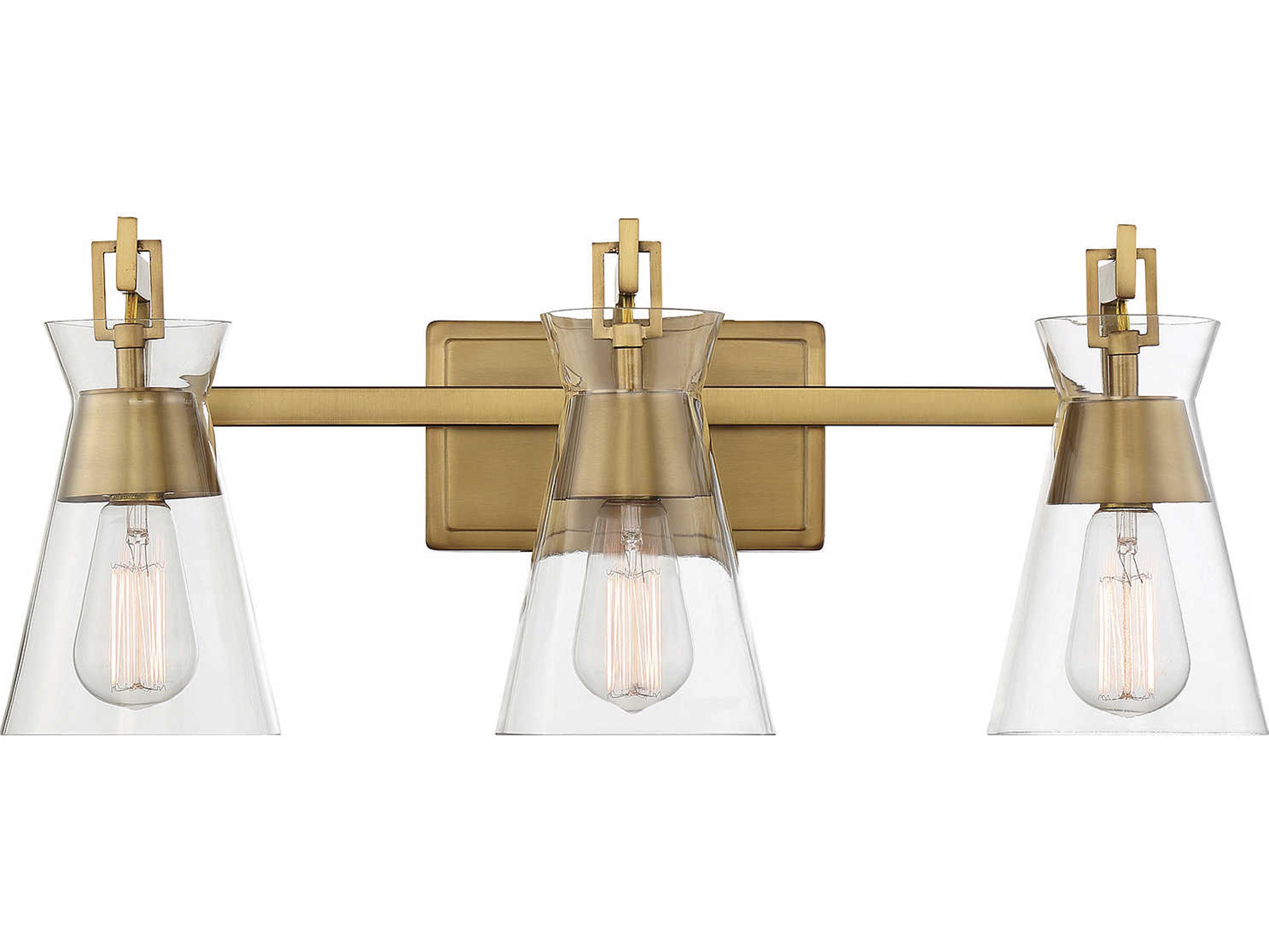 Savoy House Lakewood 3-Light Warm Brass Glass Vanity Light