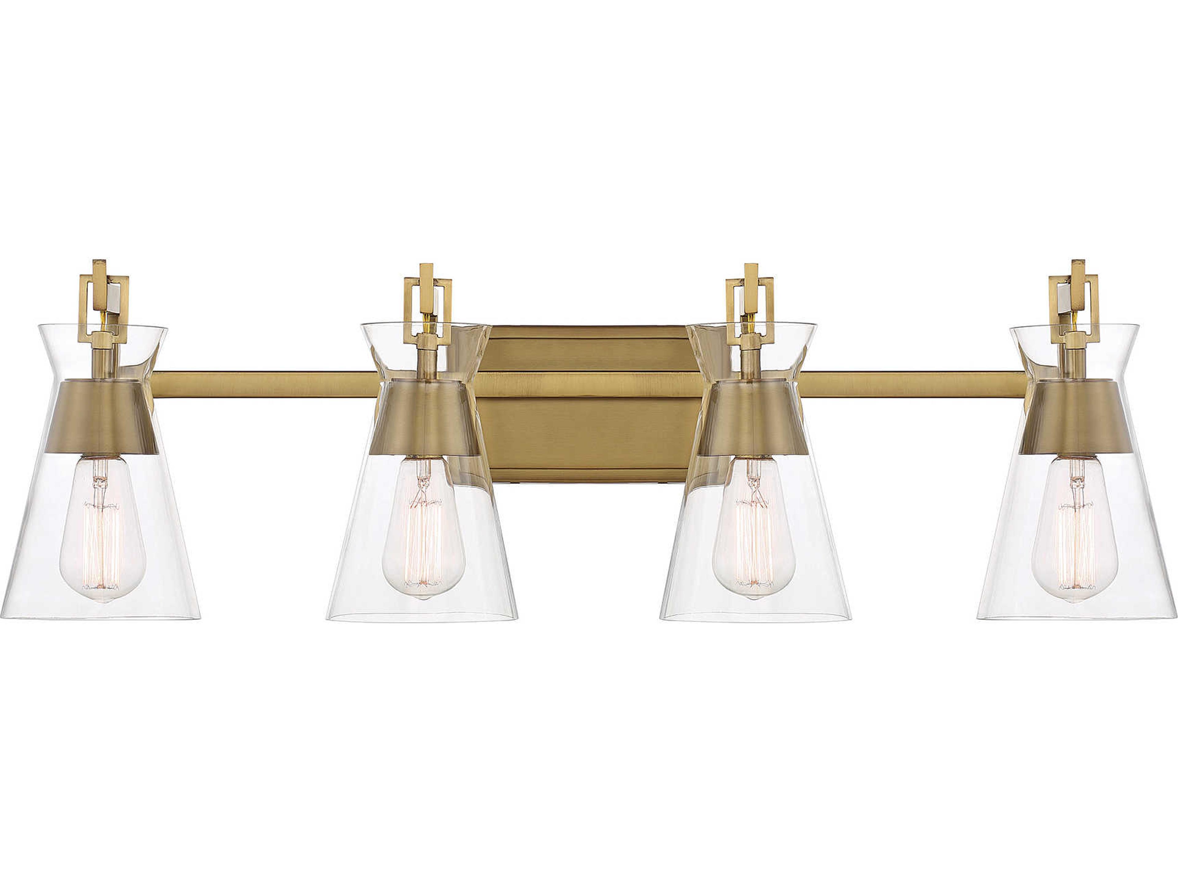 Savoy House Lakewood 4-Light Warm Brass Glass Vanity Light