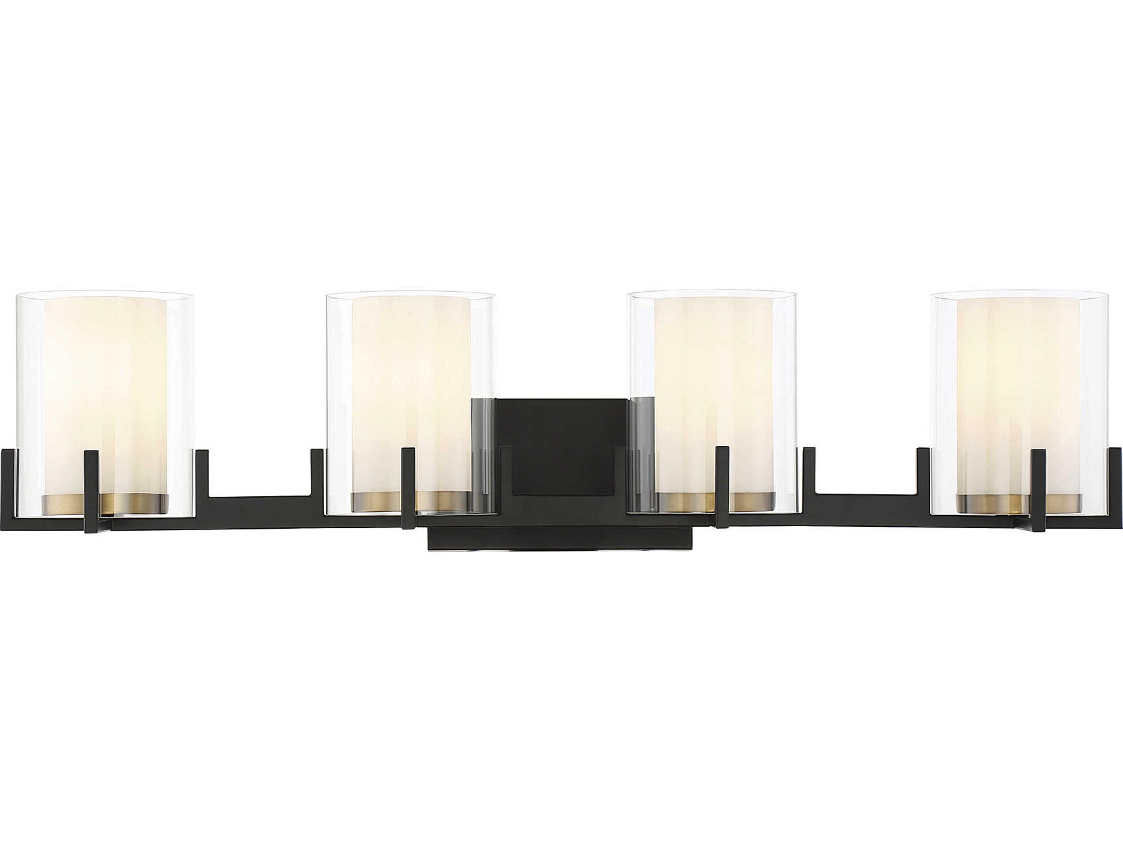 Savoy House Eaton 4-Light Matte Black Warm Brass Glass Vanity Light