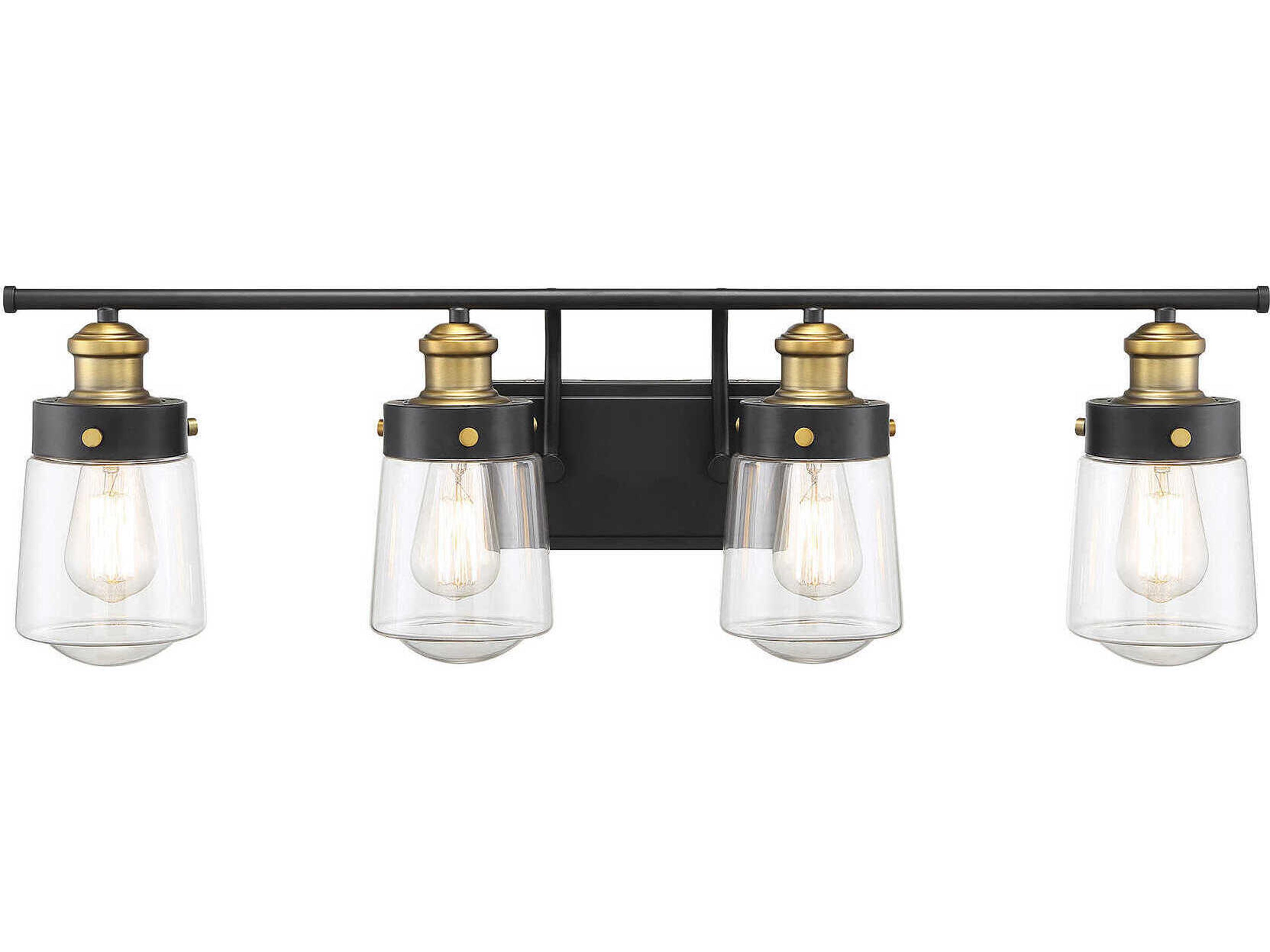 Savoy House Macauley 4-Light Vintage Black Warm Brass Glass Vanity Light