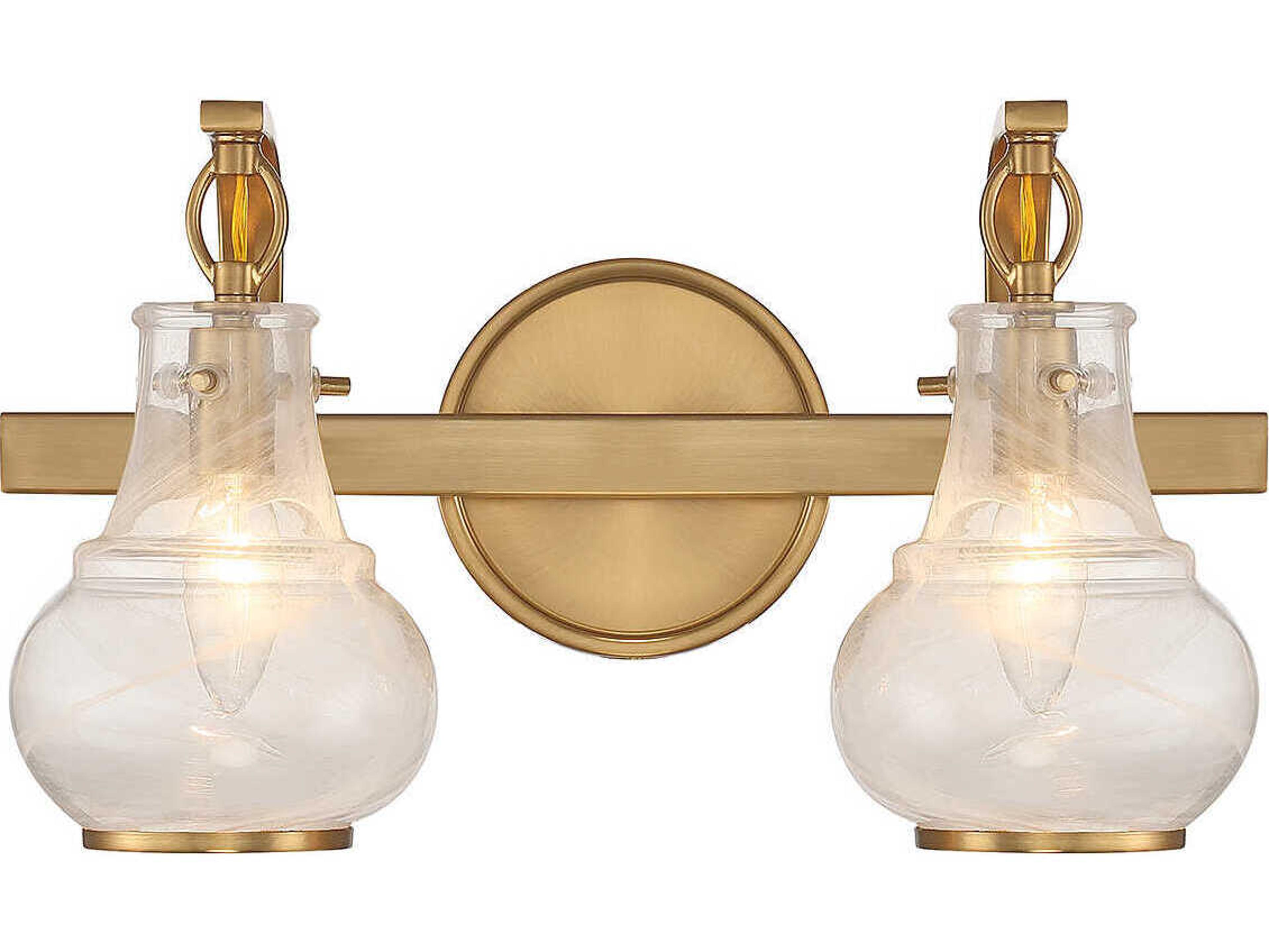 Savoy House Adams 2-Light Warm Brass Glass Vanity Light