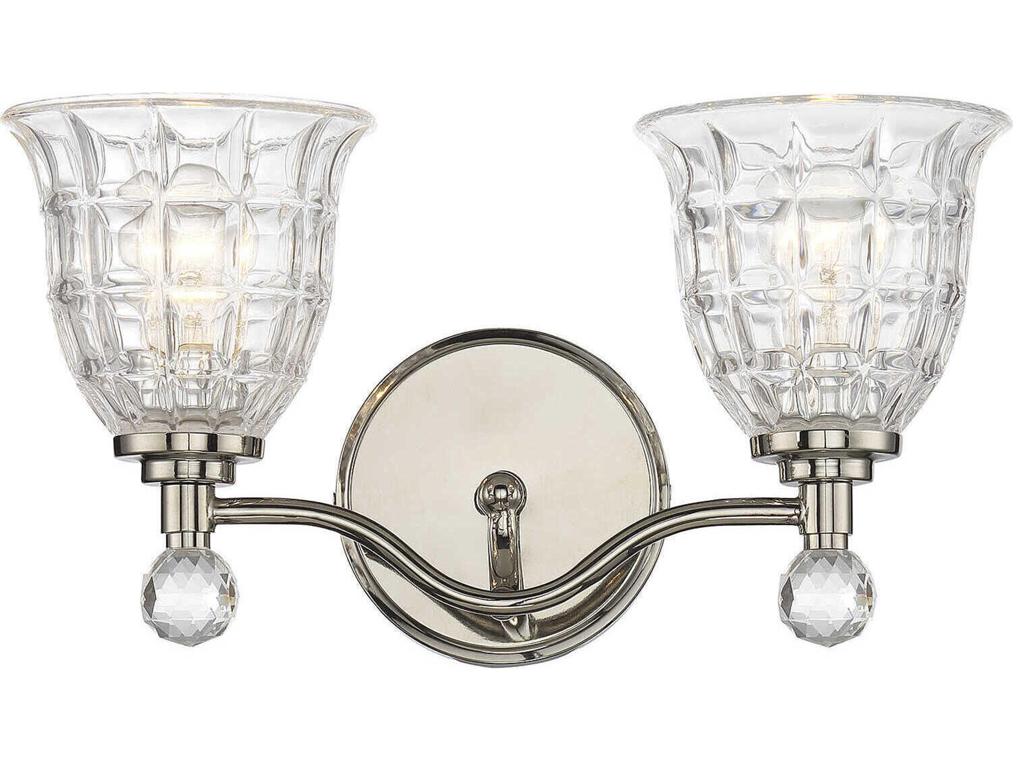 Savoy House Birone 2-Light Polished Nickel Crystal Glass Vanity Light