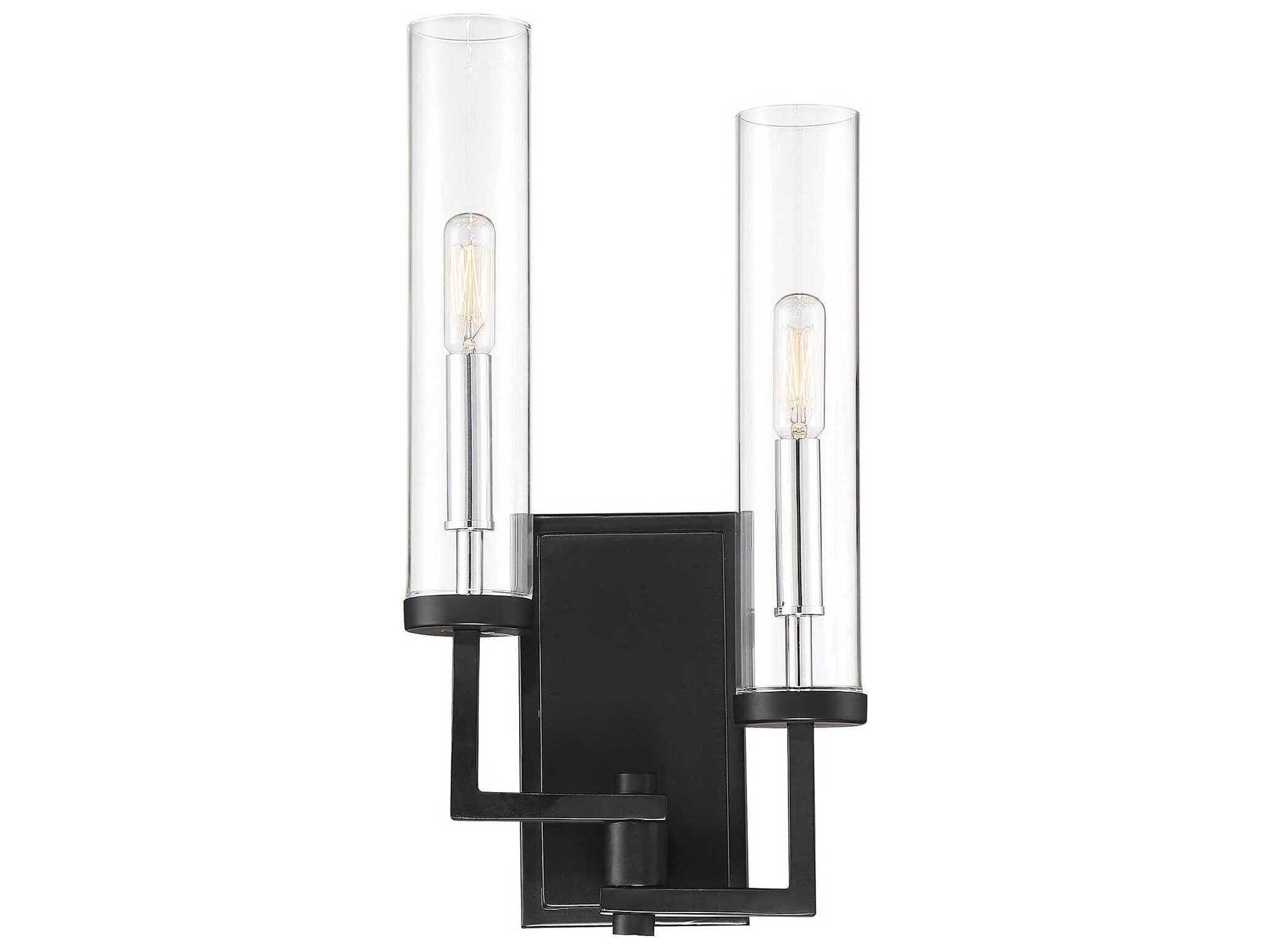 Savoy House Folsom 2-Light Matte Black Polished Chrome Glass Wall Sconce