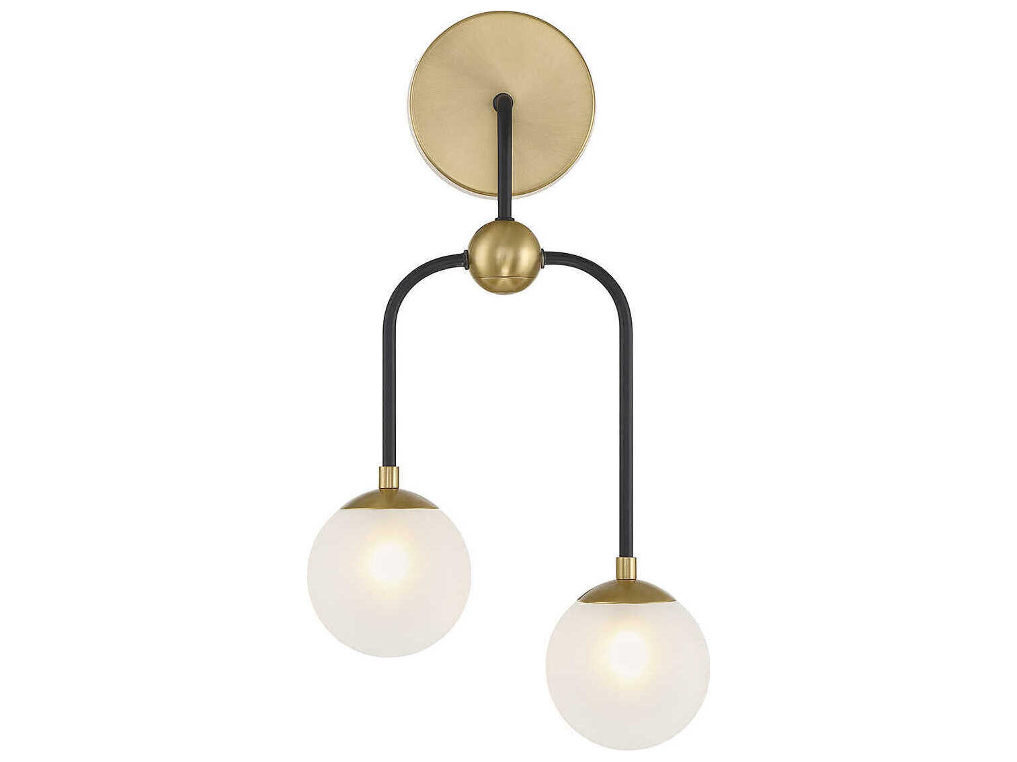 Savoy House Couplet 2-Light Matte Black Warm Brass Glass Wall Sconce
