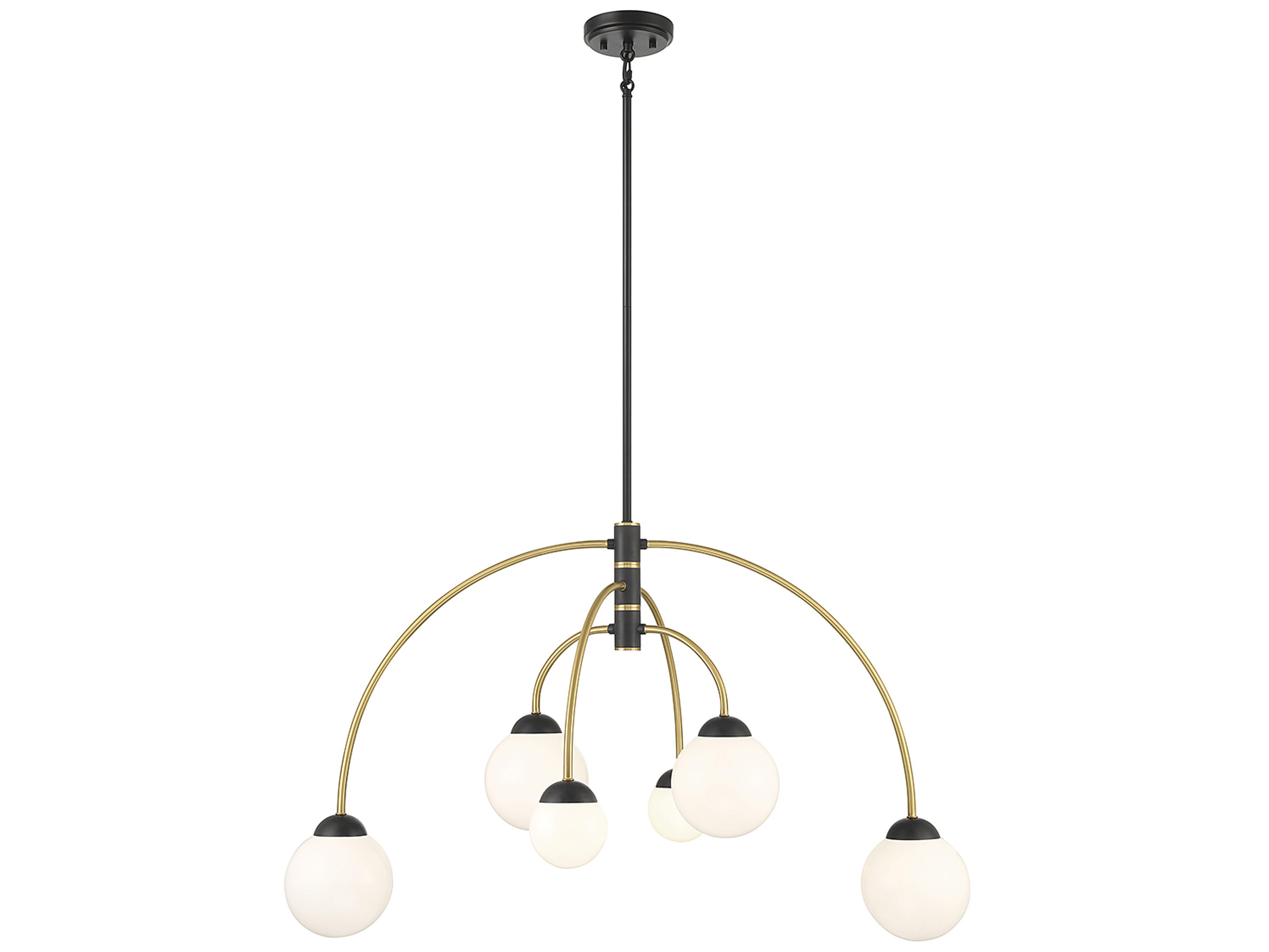 Savoy House Meridian 6-Light Matte Black Natural Brass Glass Globe Chandelier
