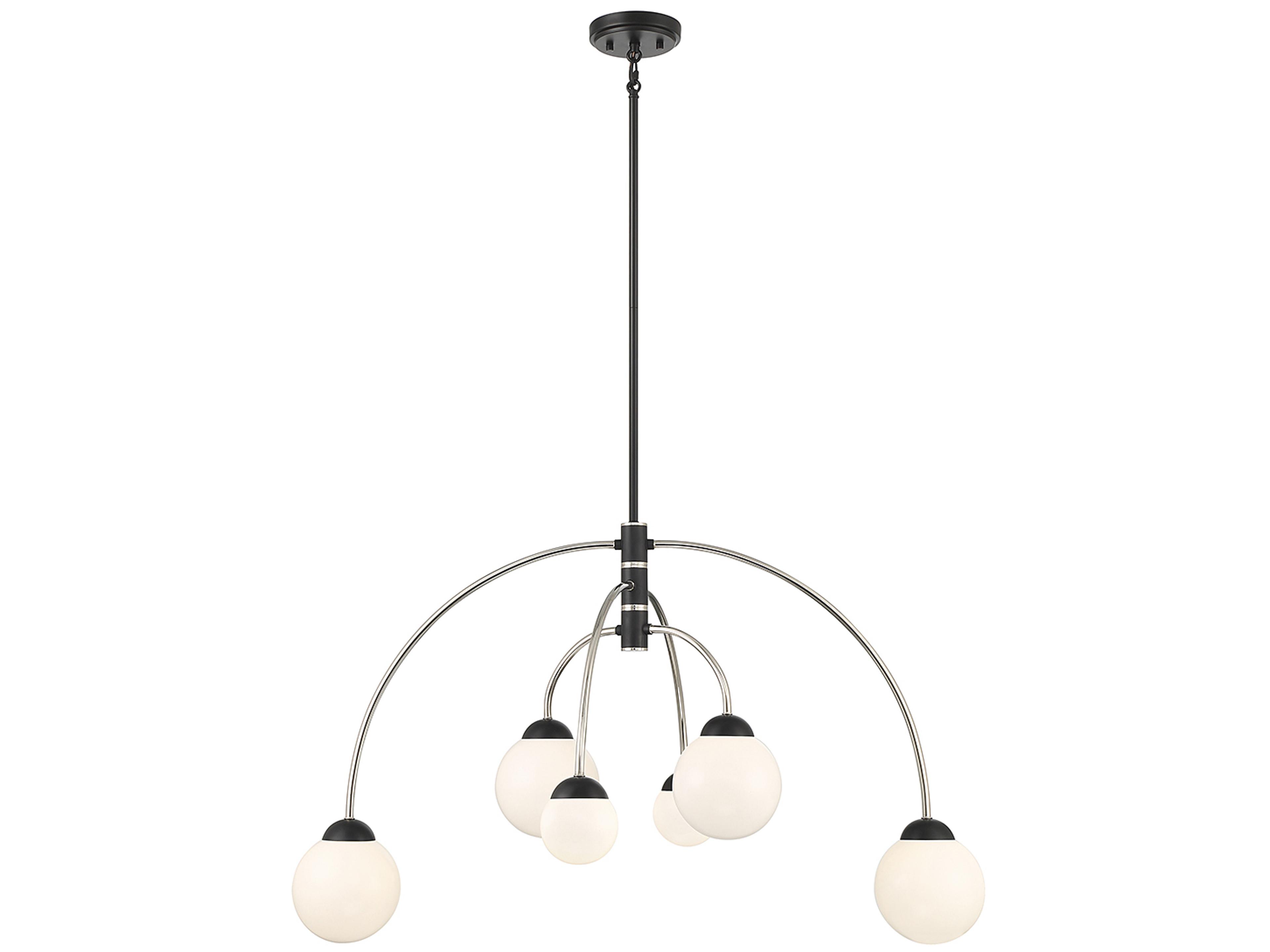 Savoy House Meridian 6-Light Matte Black Polished Nickel Glass Globe Chandelier