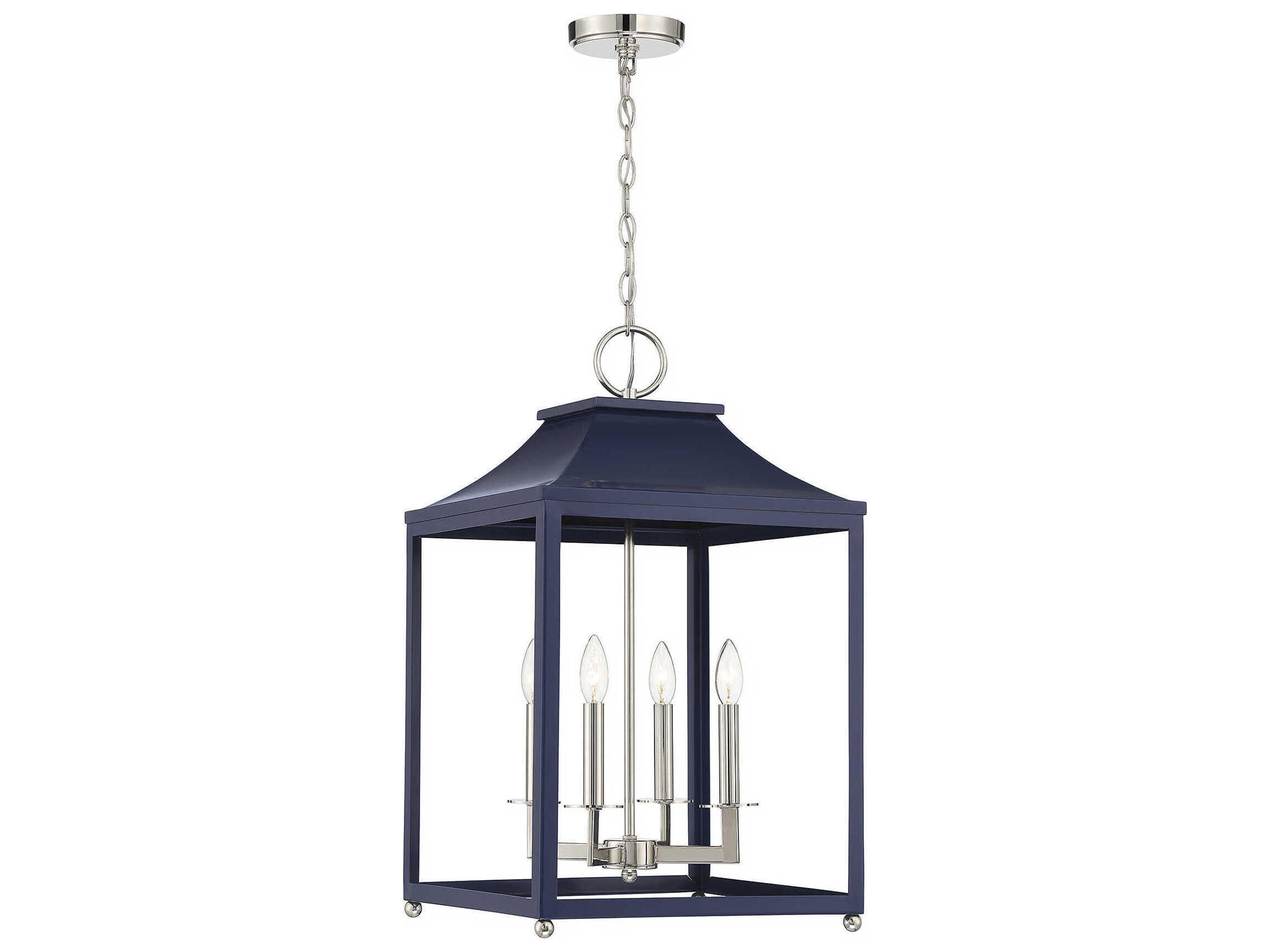 Savoy House Meridian 4-Light Navy Blue Polished Nickel Pendant