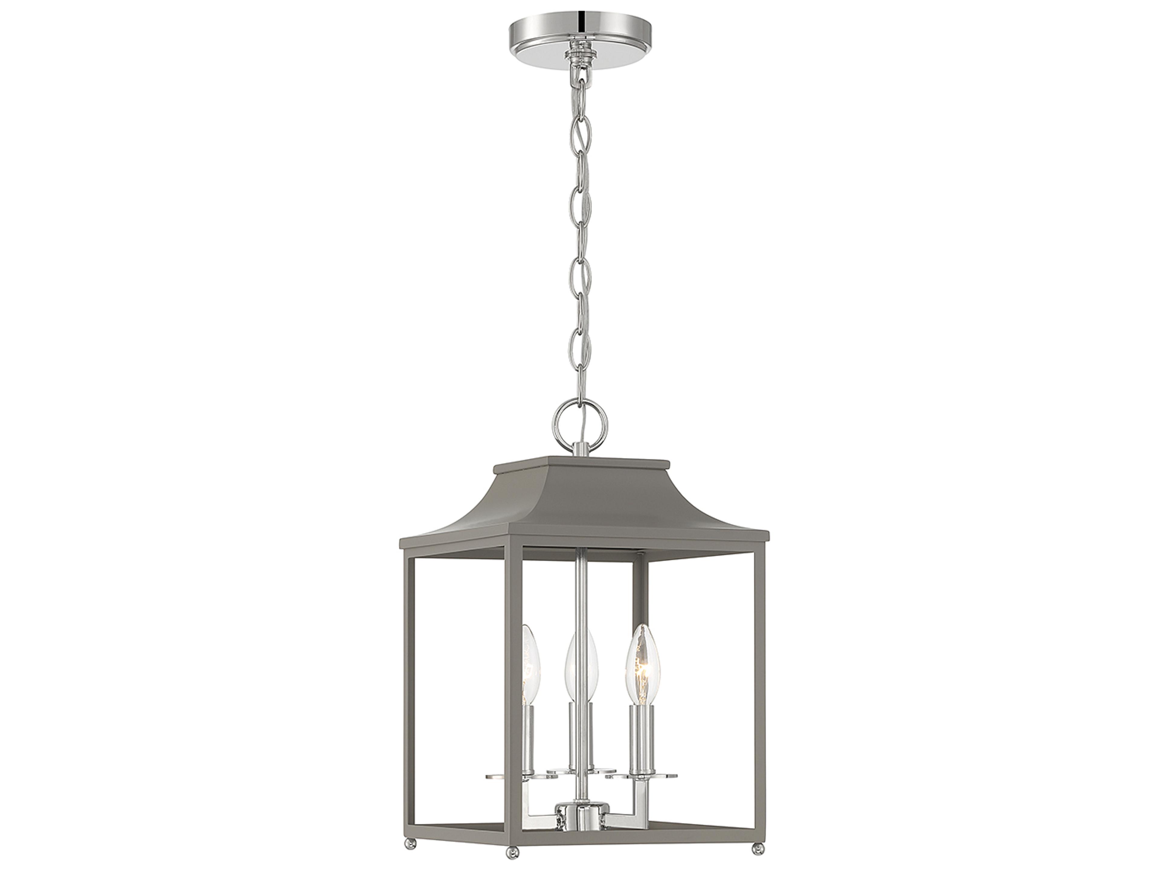 Savoy House Meridian 3-Light Gray Polished Nickel Lantern Mini Pendant
