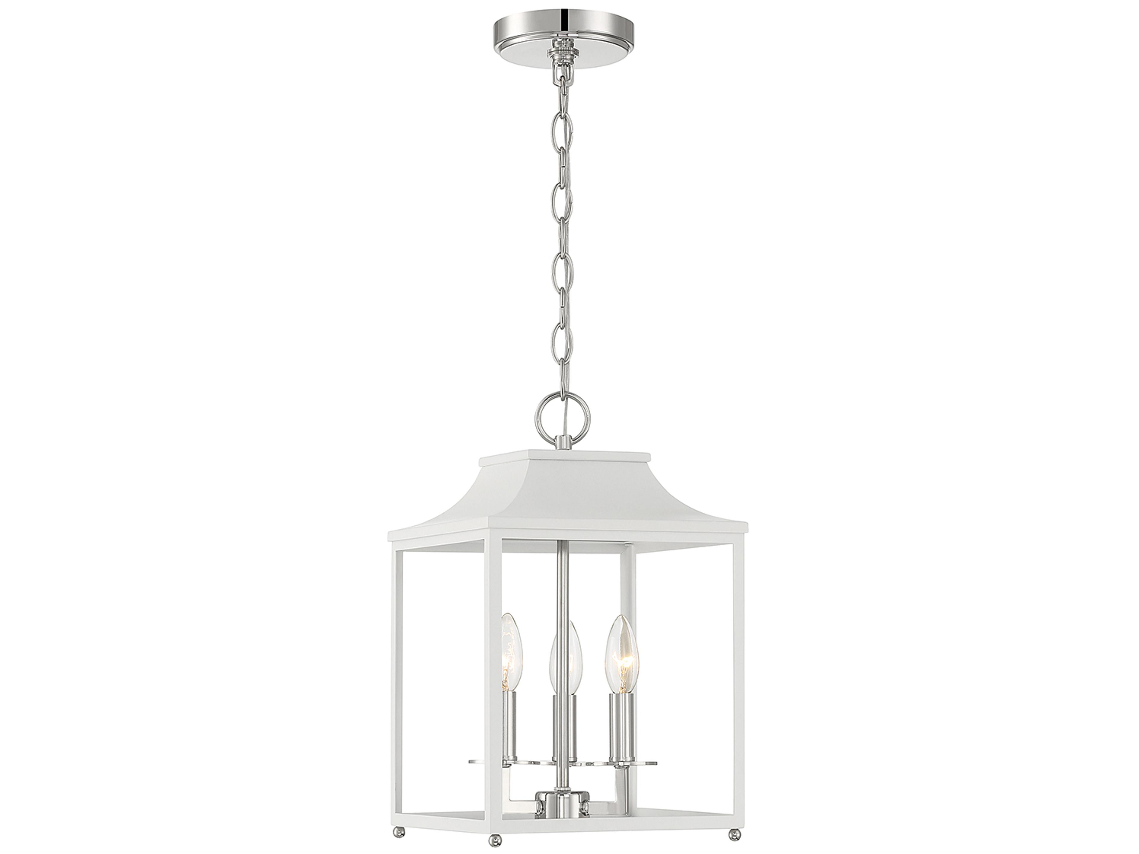 Savoy House Meridian 3-Light White Polished Nickel Lantern Mini Pendant