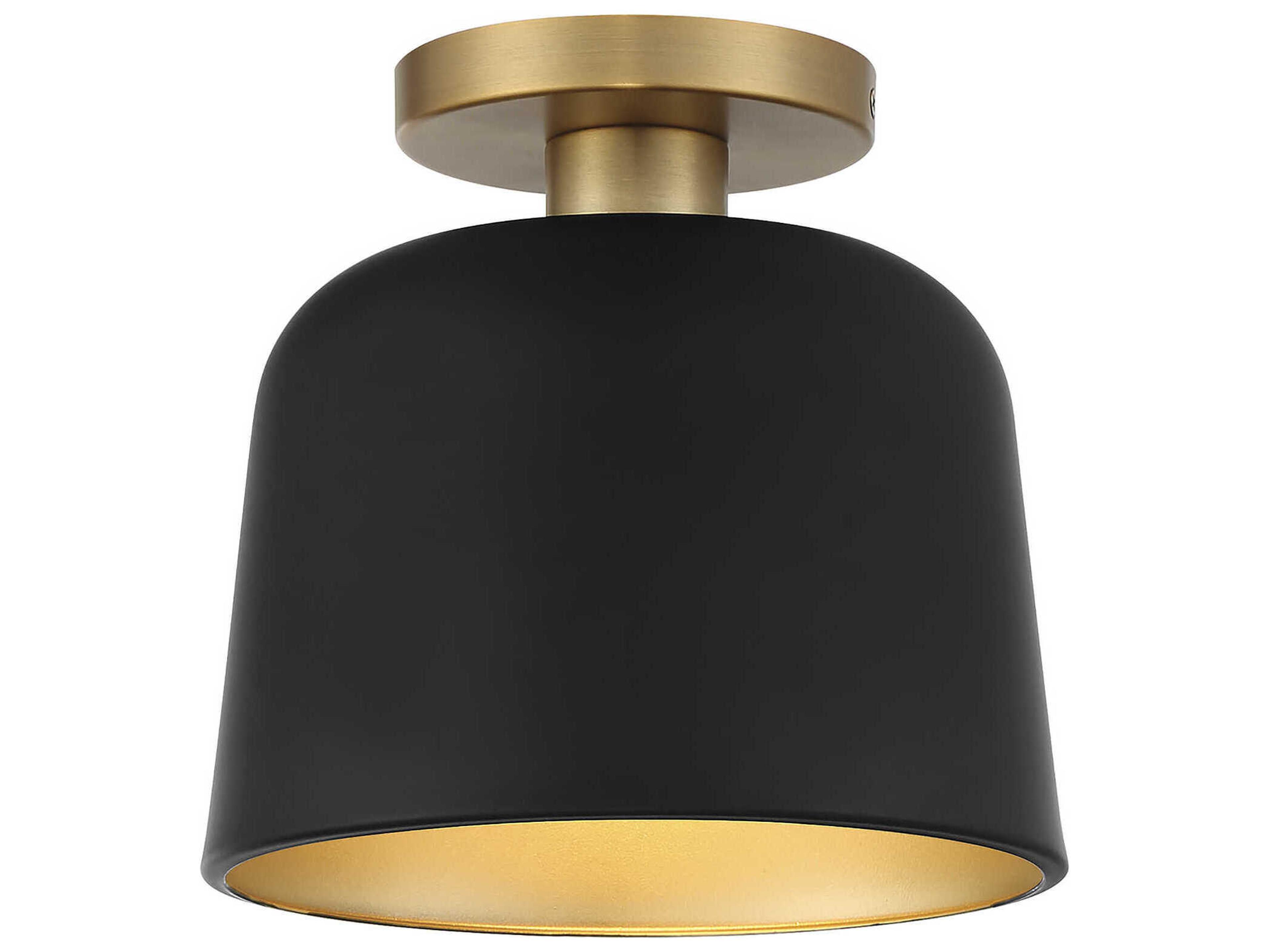 Savoy House Meridian 1-Light Matte Black Natural Brass Dome Semi Flush Mount