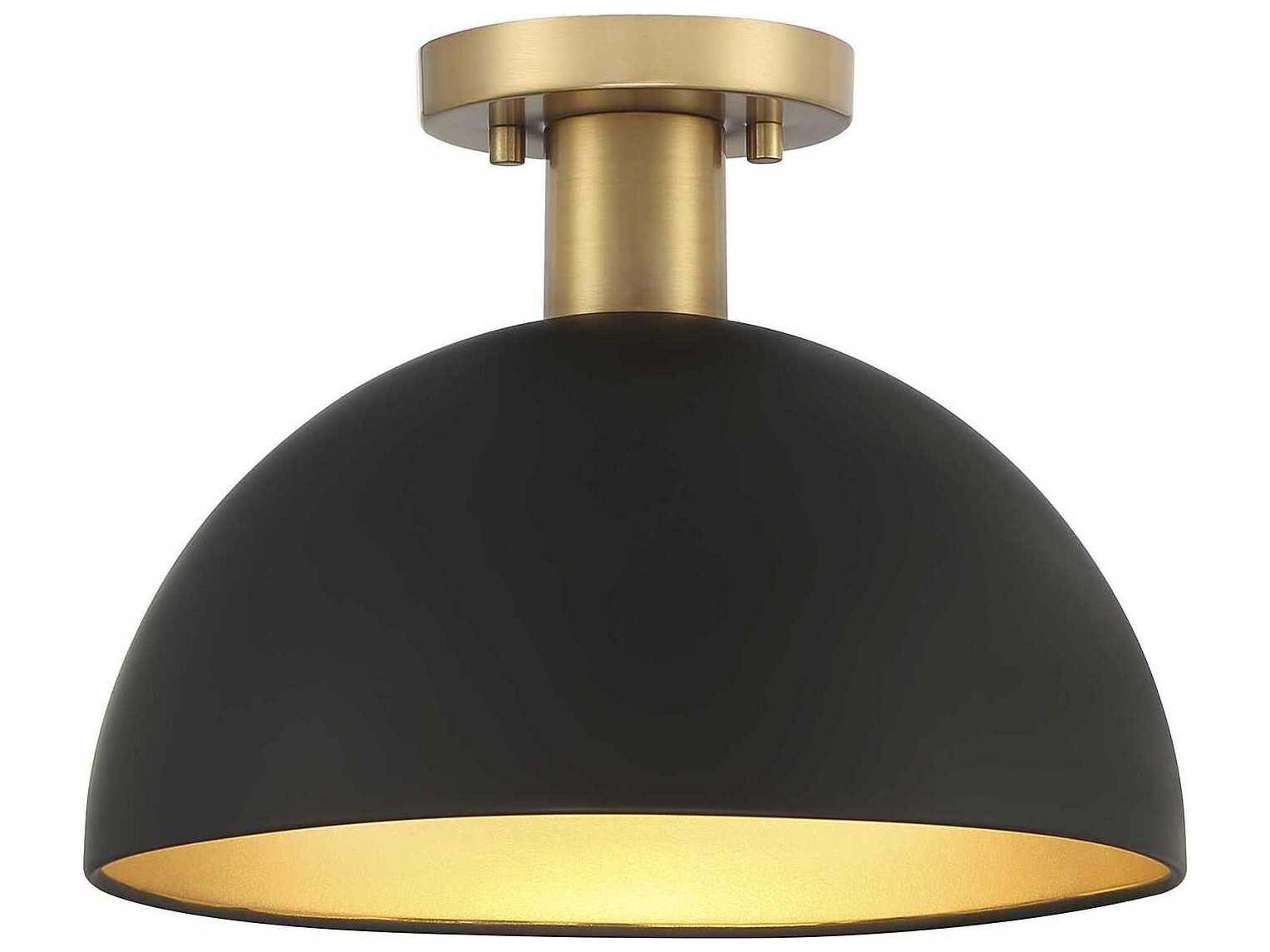 Savoy House Meridian 1-Light Matte Black Natural Brass Dome Semi Flush Mount