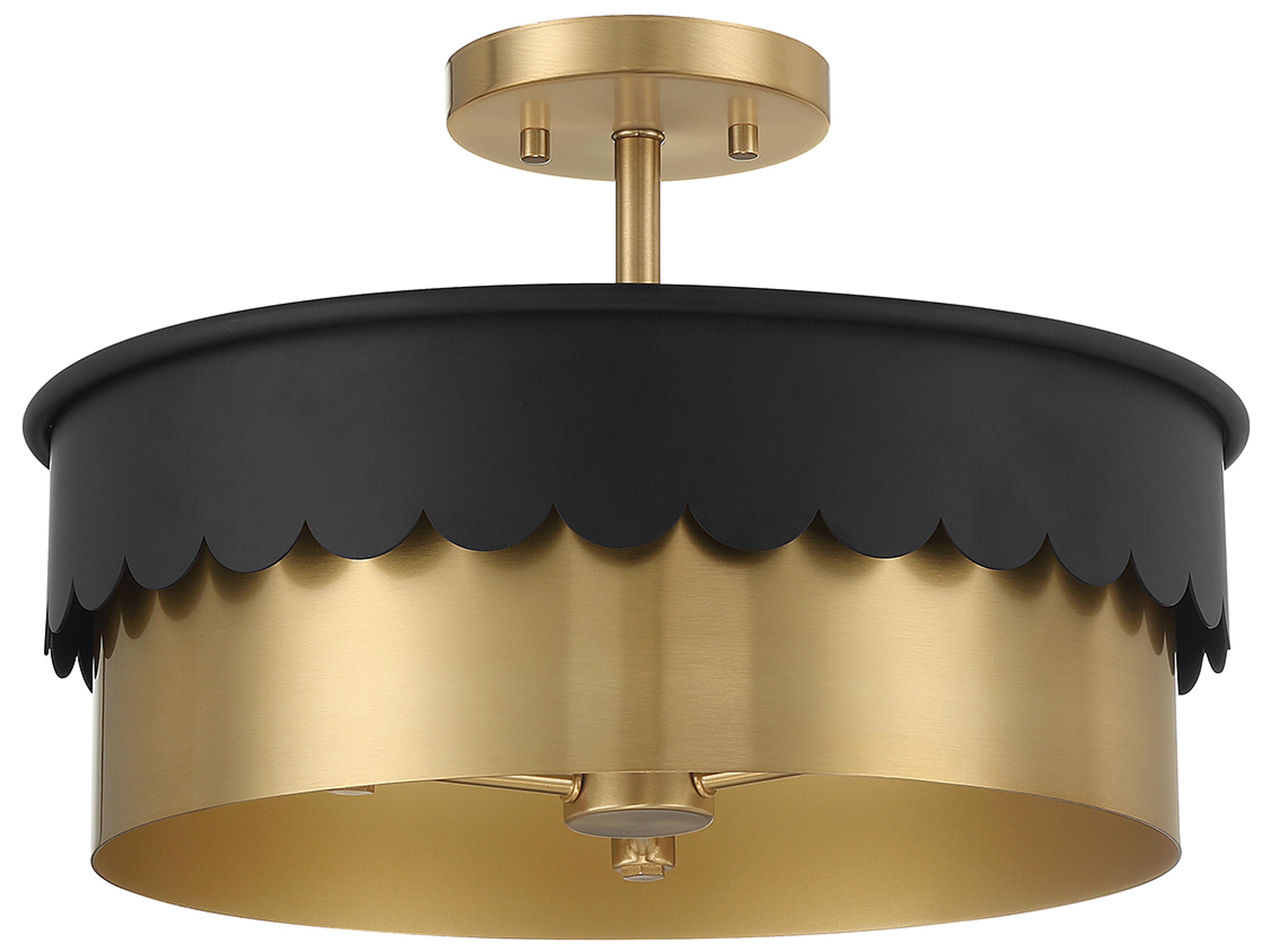 Savoy House Meridian 3-Light Matte Black Natural Brass Drum Semi Flush Mount