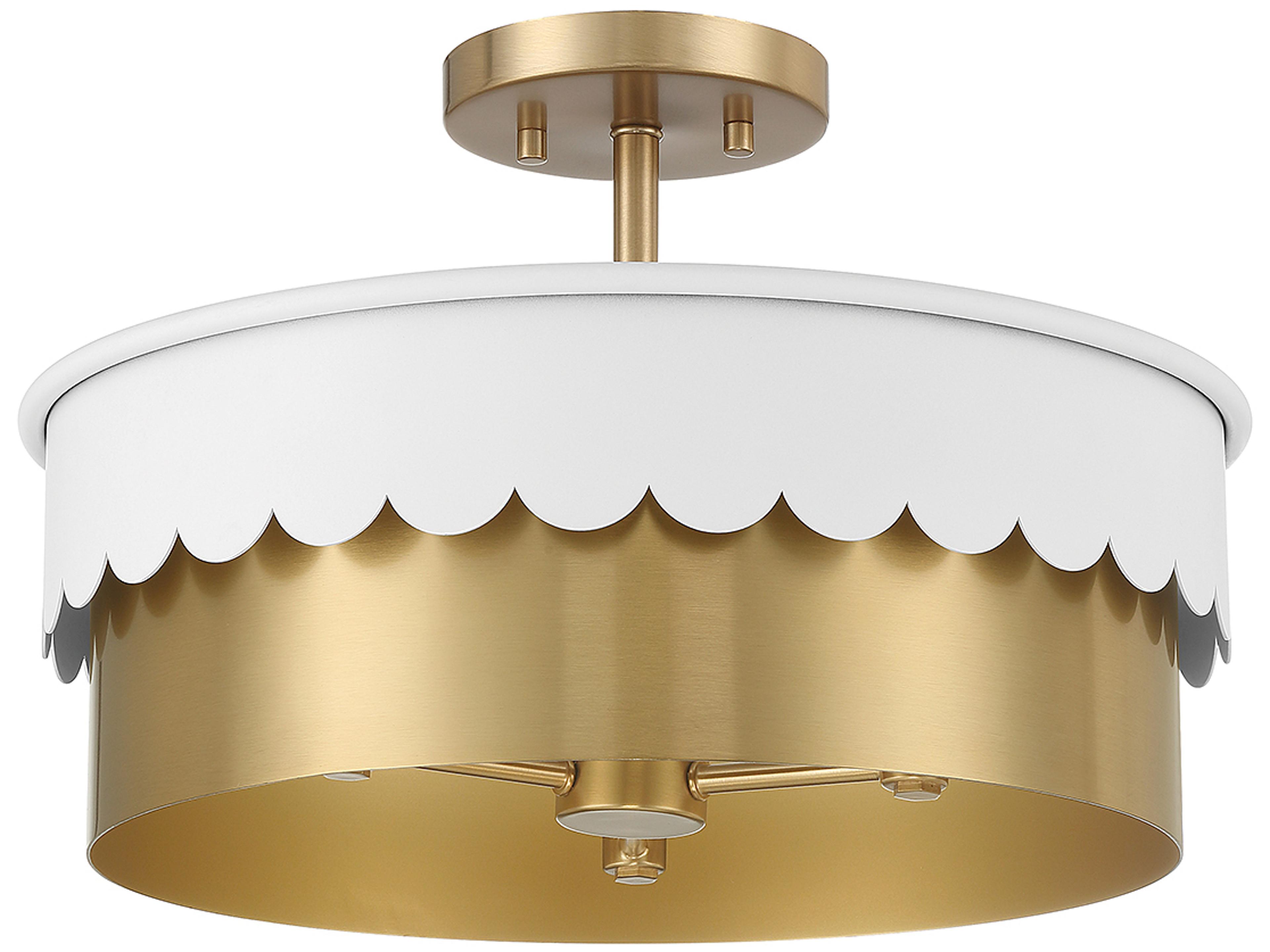 Savoy House Meridian 3-Light White Natural Brass Drum Semi Flush Mount