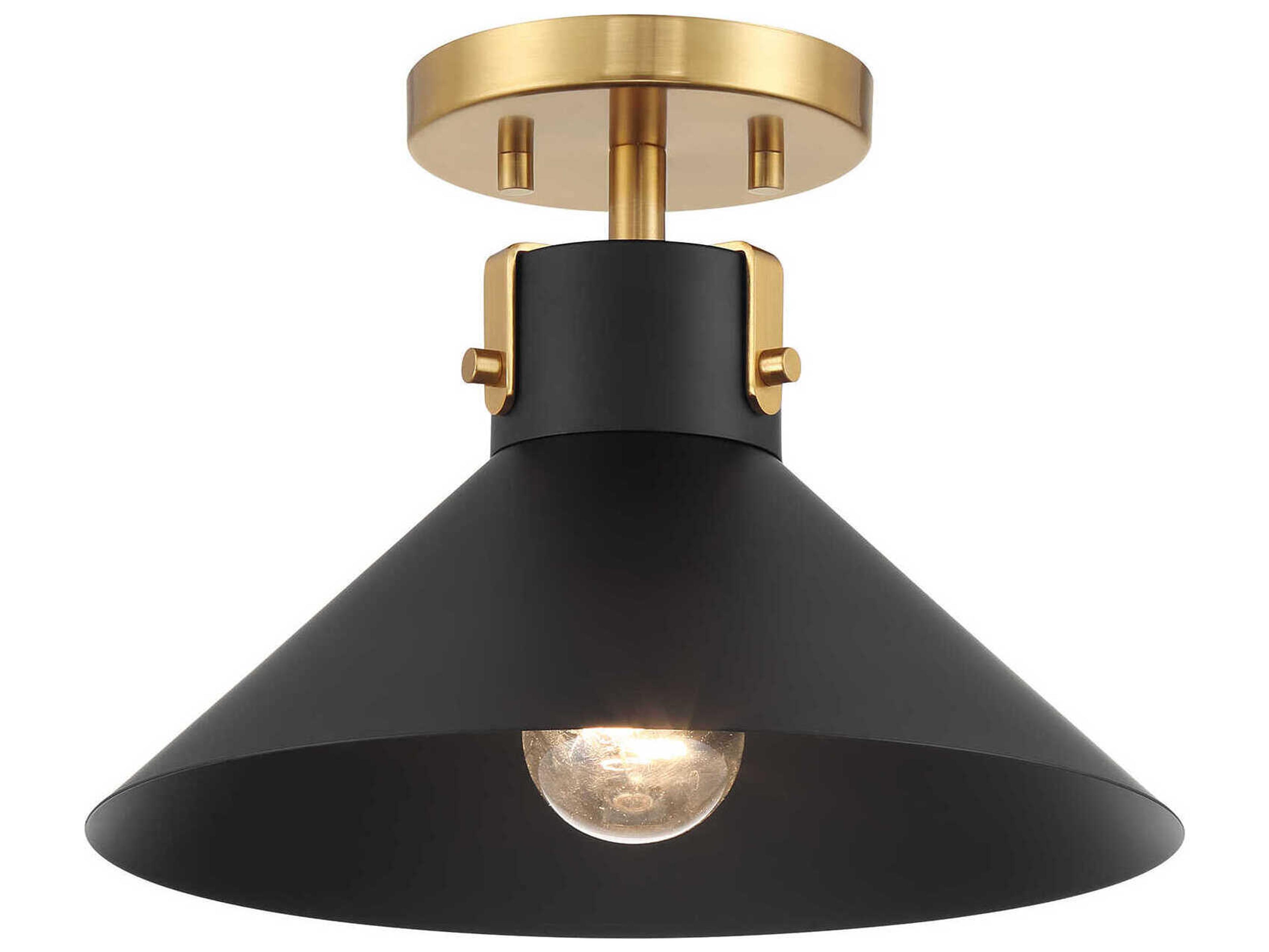 Savoy House Meridian 1-Light Matte Black Natural Brass Semi Flush Mount