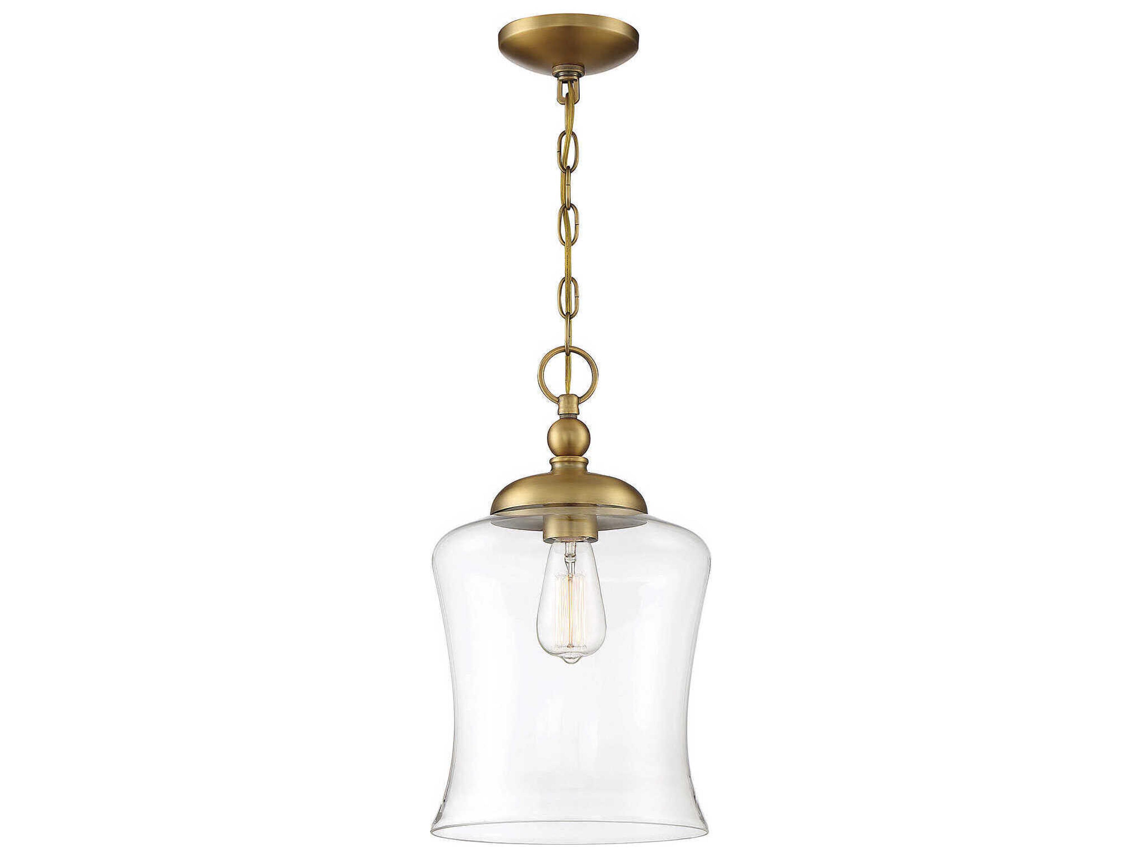 Savoy House Meridian 1-Light Natural Brass Glass Bell Mini Pendant