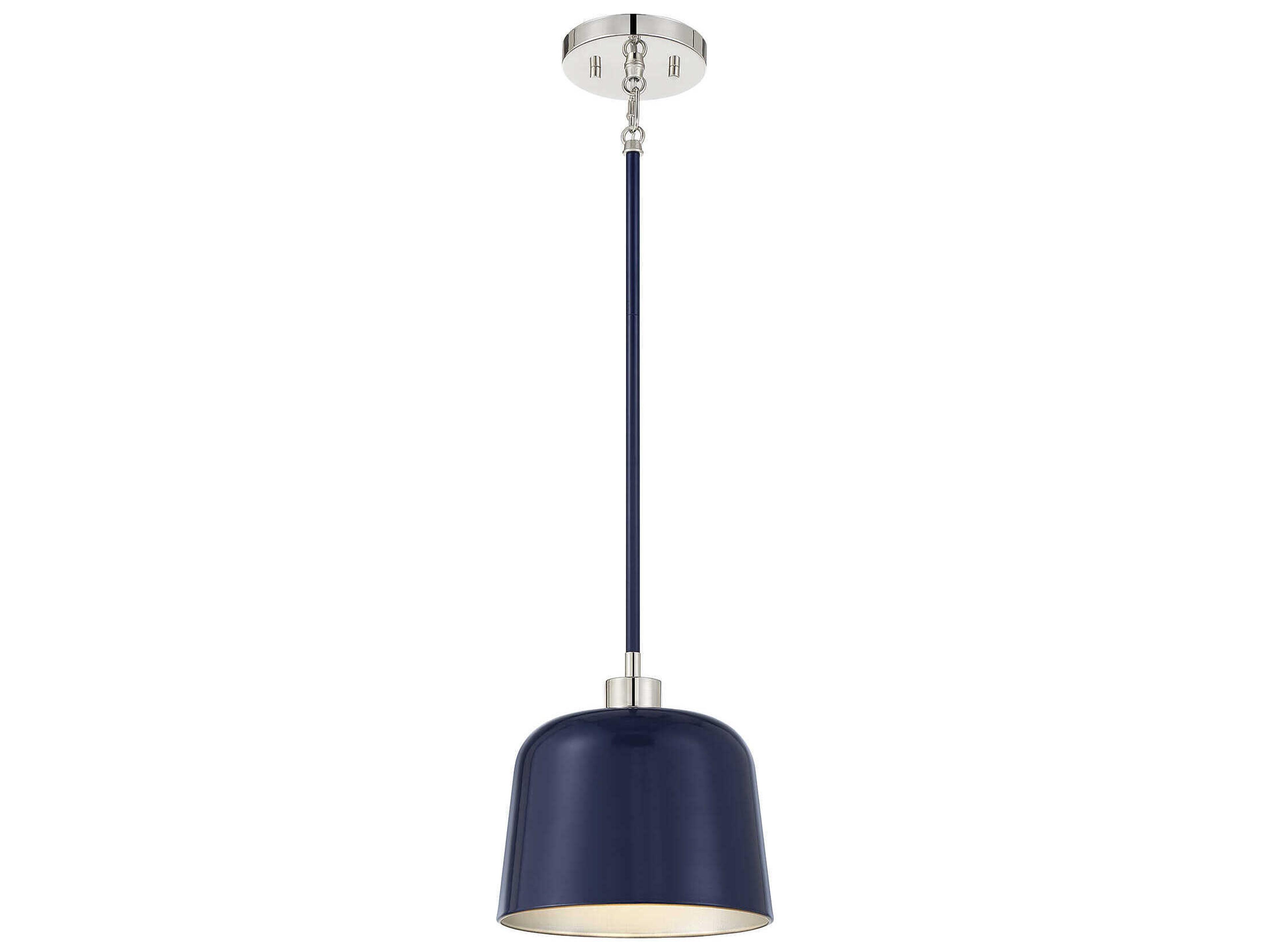 Savoy House Meridian 1-Light Navy Blue Polished Nickel Dome Mini Pendant
