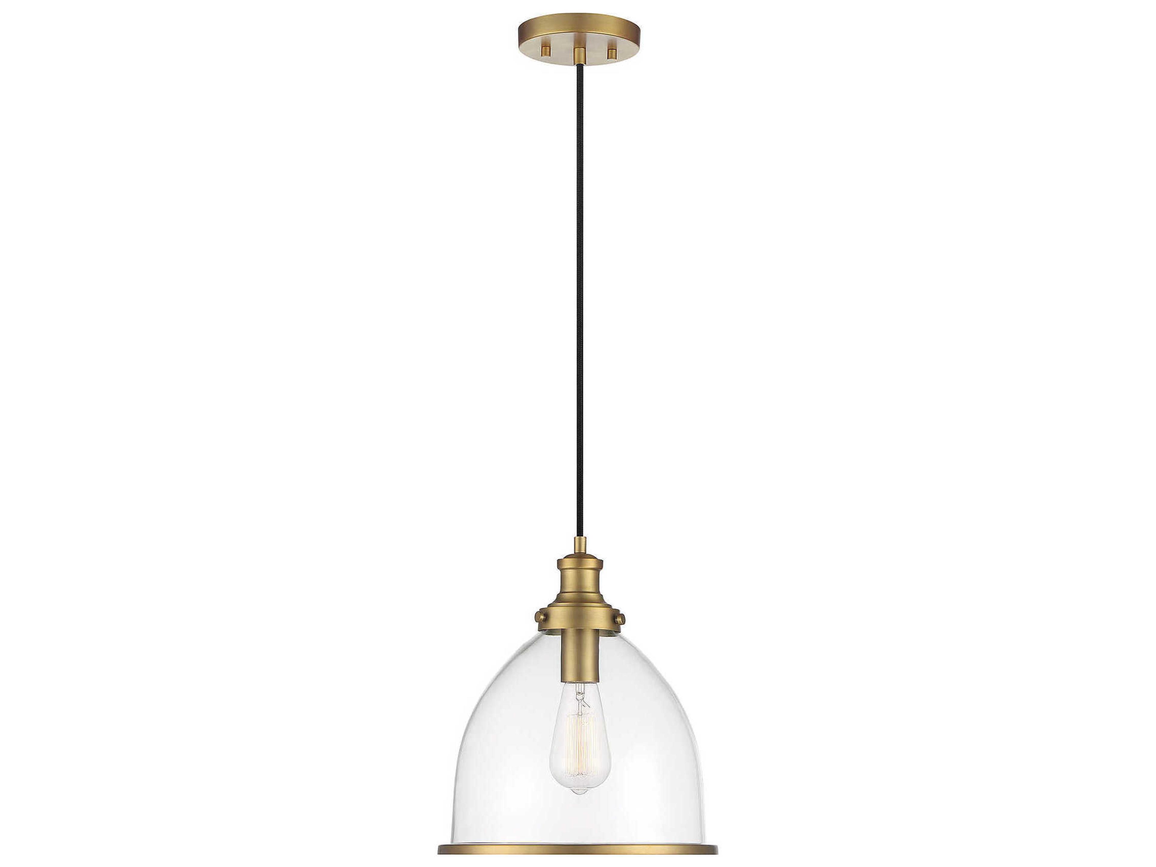 Savoy House Meridian 1-Light Natural Brass Glass Bell Mini Pendant