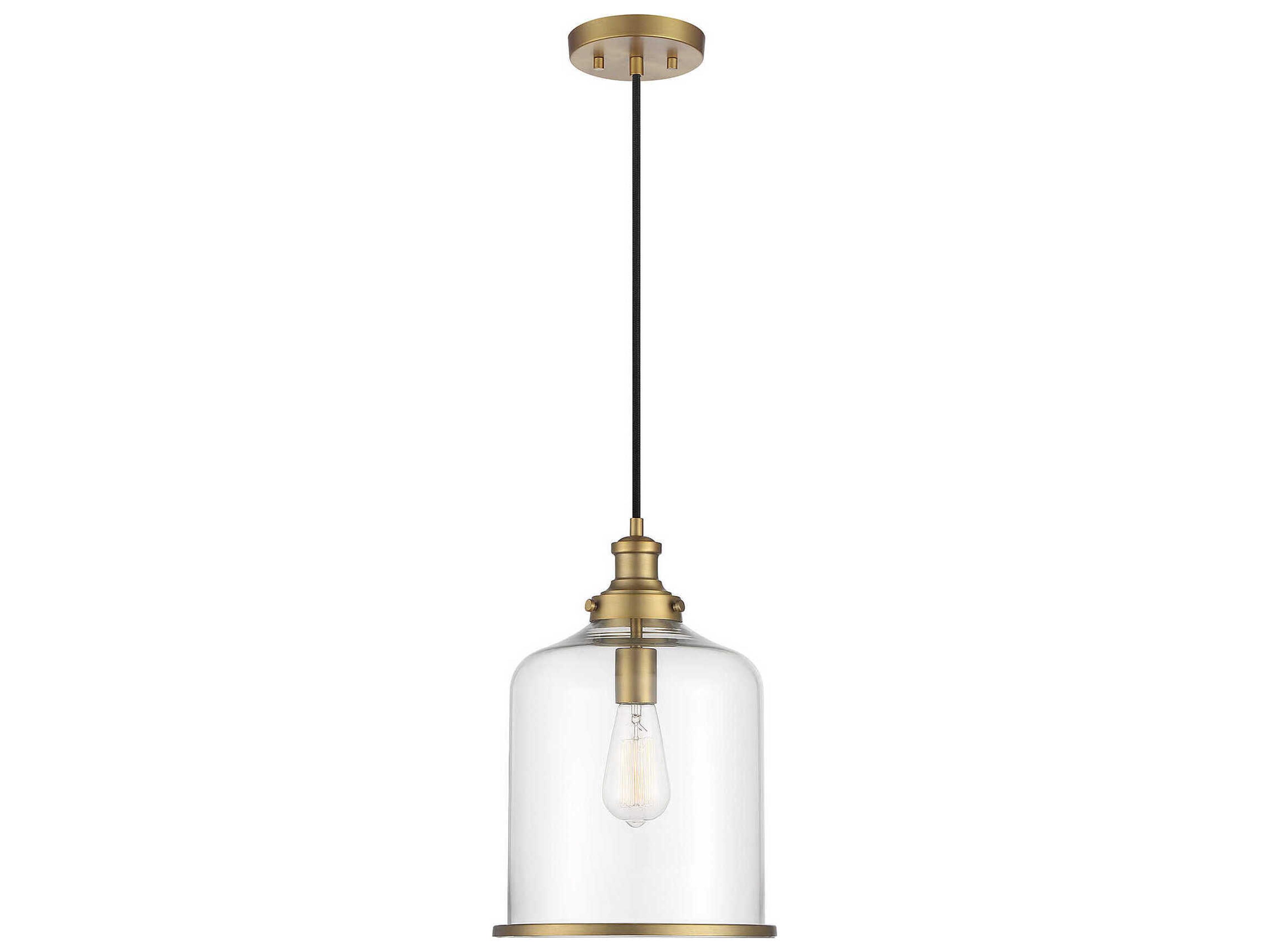 Savoy House Meridian 1-Light Natural Brass Glass Bell Mini Pendant