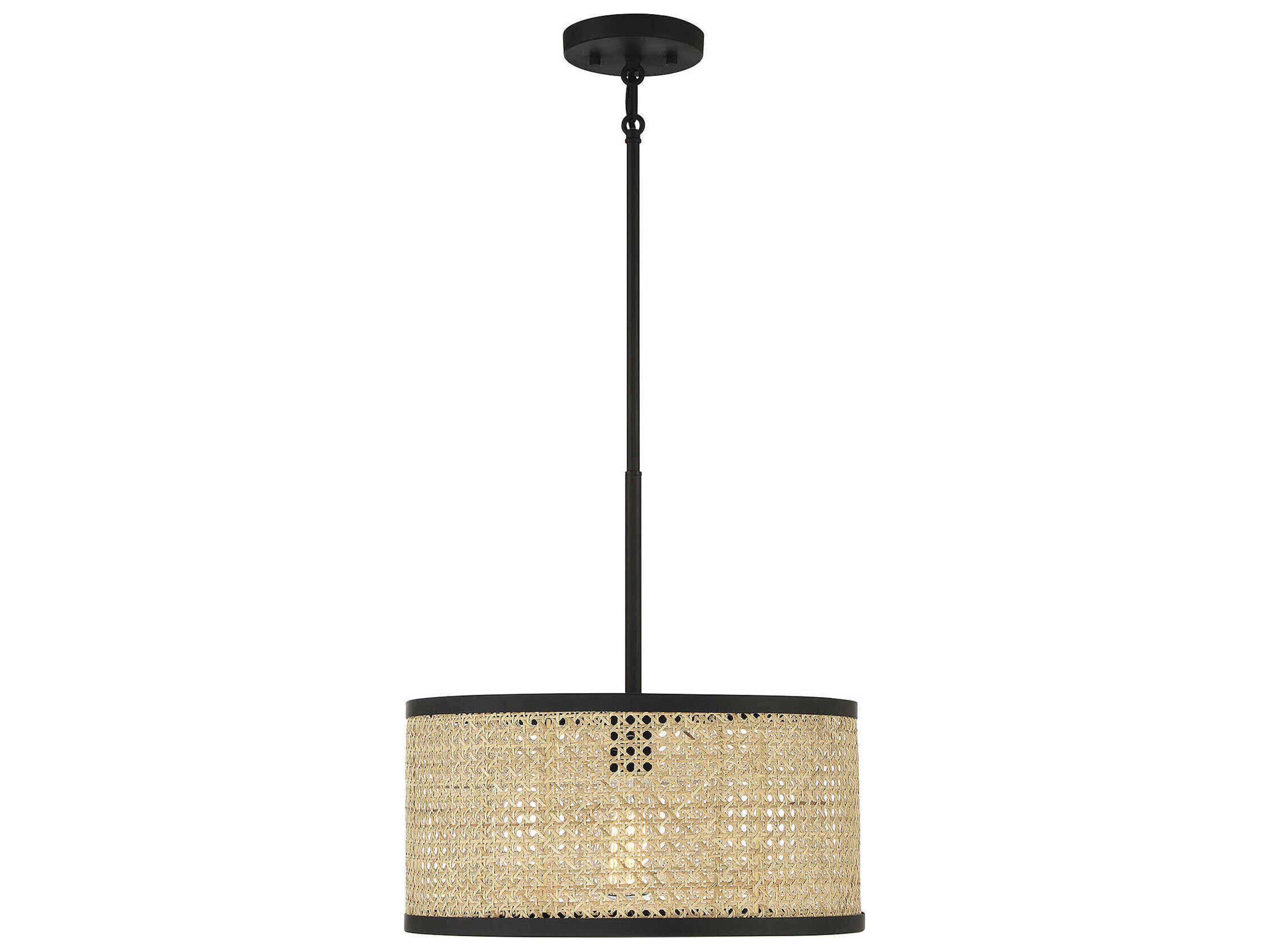 Savoy House Meridian 1-Light Natural Cane Matte Black Drum Pendant