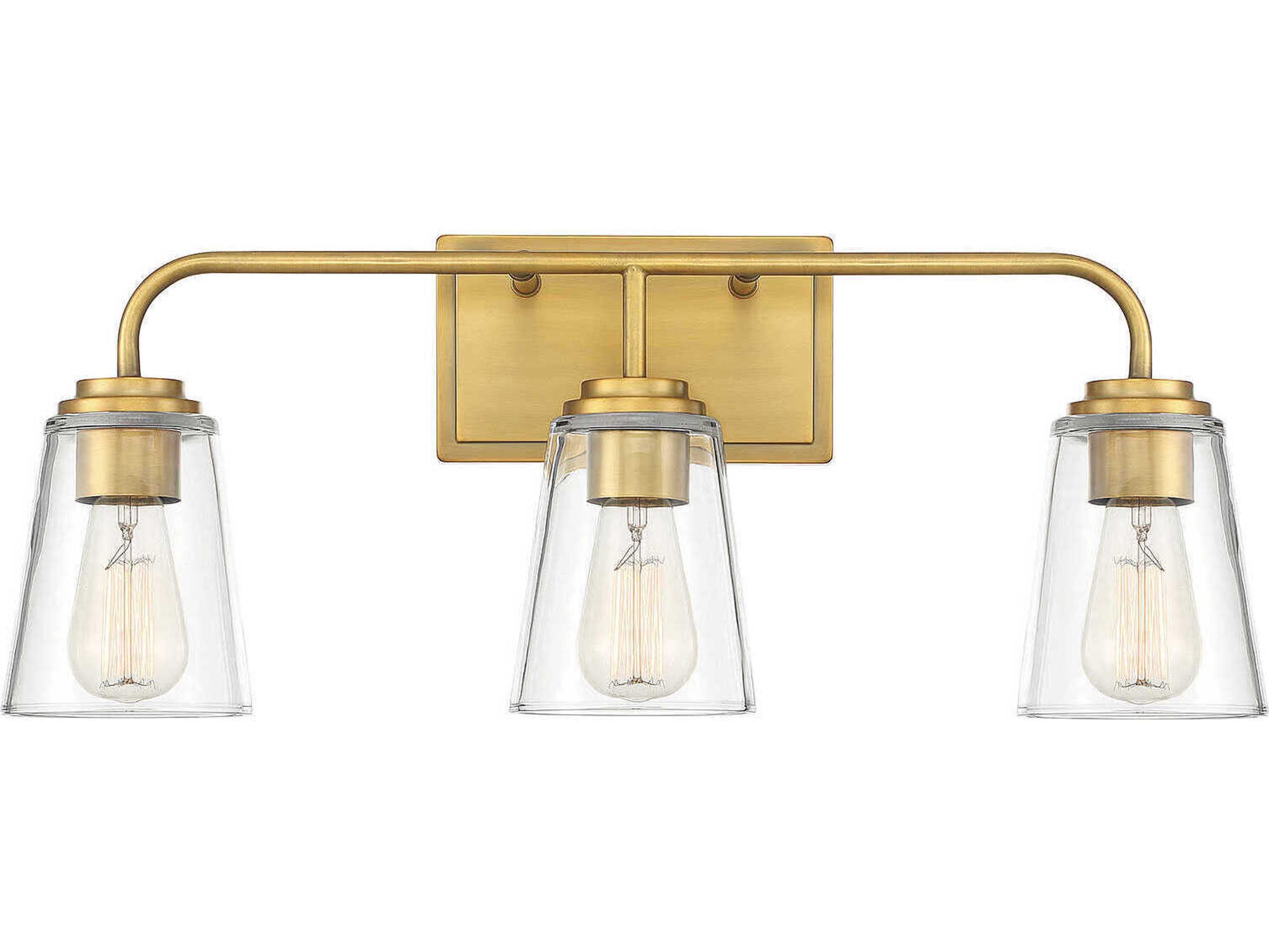Savoy House Meridian 3-Light Natural Brass Glass Vanity Light