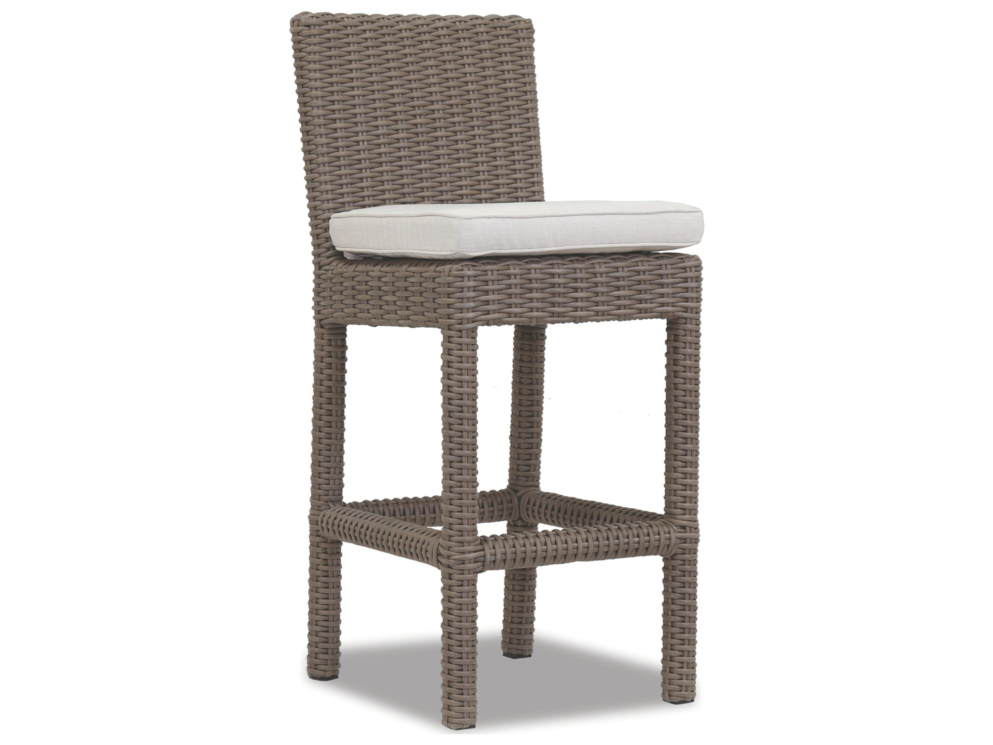 Sunset West Coronado Wicker Driftwood Outdoor Bar Stool in Canvas Flax with Self Welt