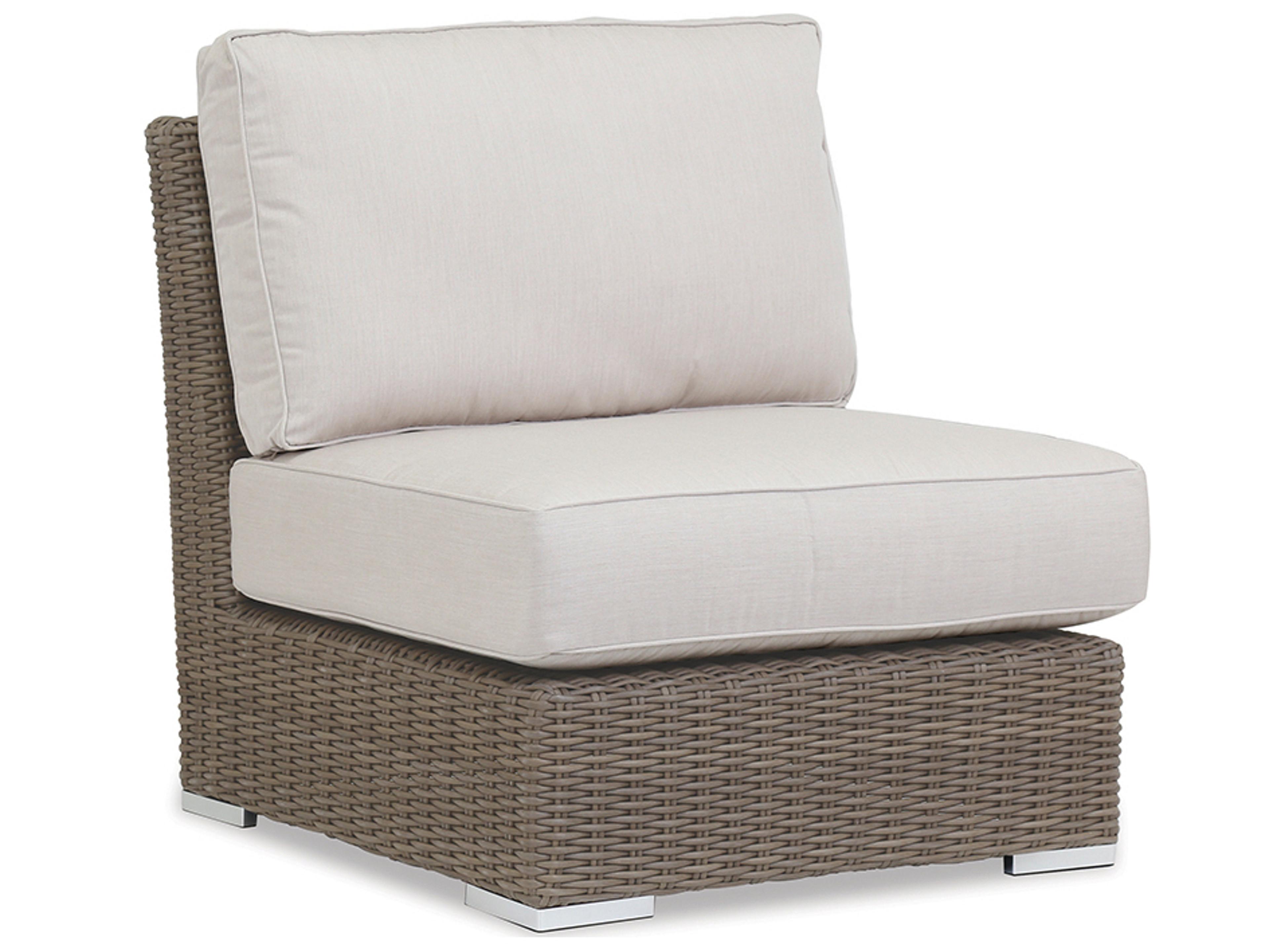 Sunset West Coronado Wicker Driftwood Modular Patio Lounge Chair in Canvas Flax with Self Welt