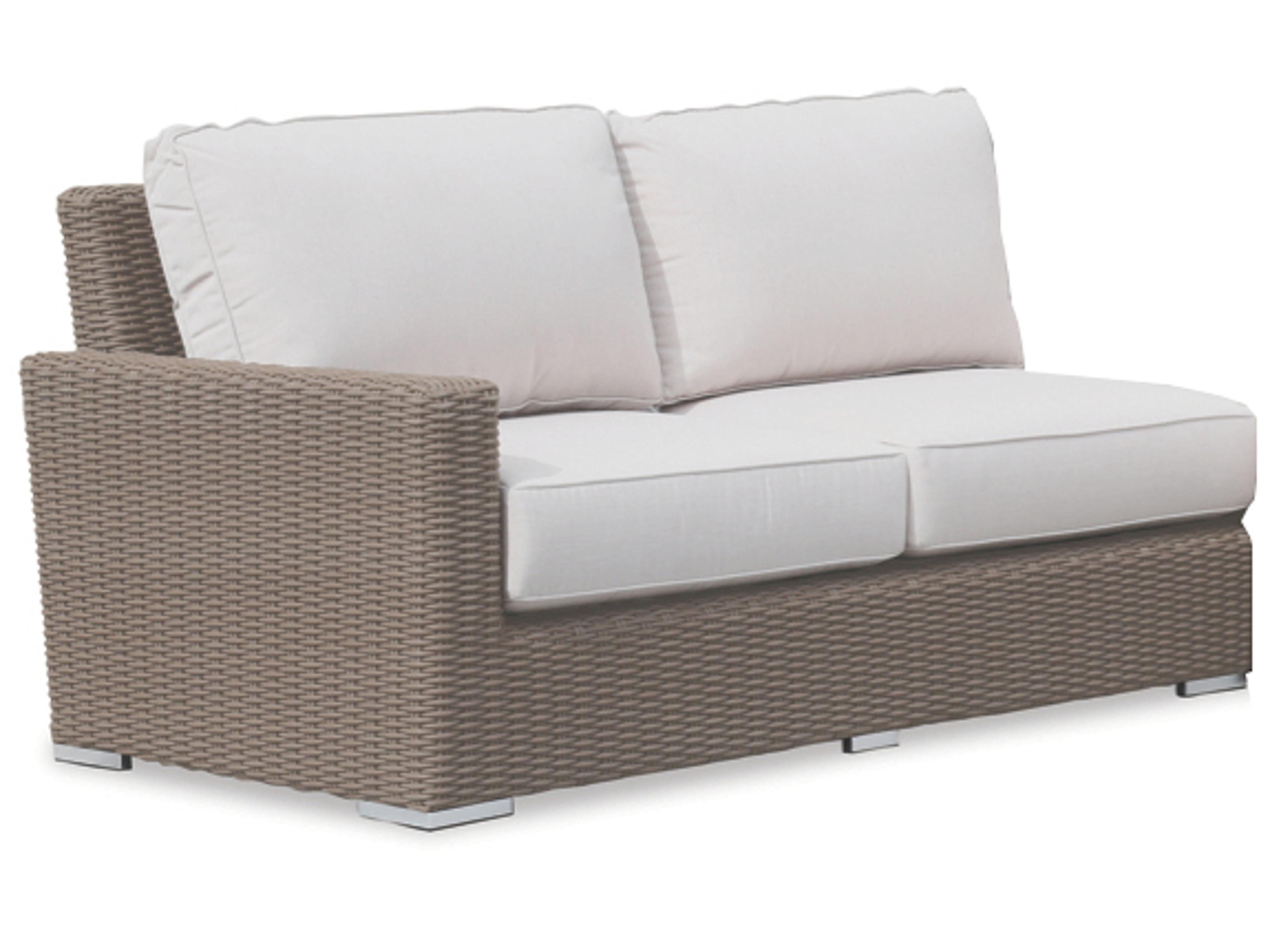 Sunset West Coronado Wicker Driftwood Left Arm Patio Loveseat in Canvas Flax with Self Welt