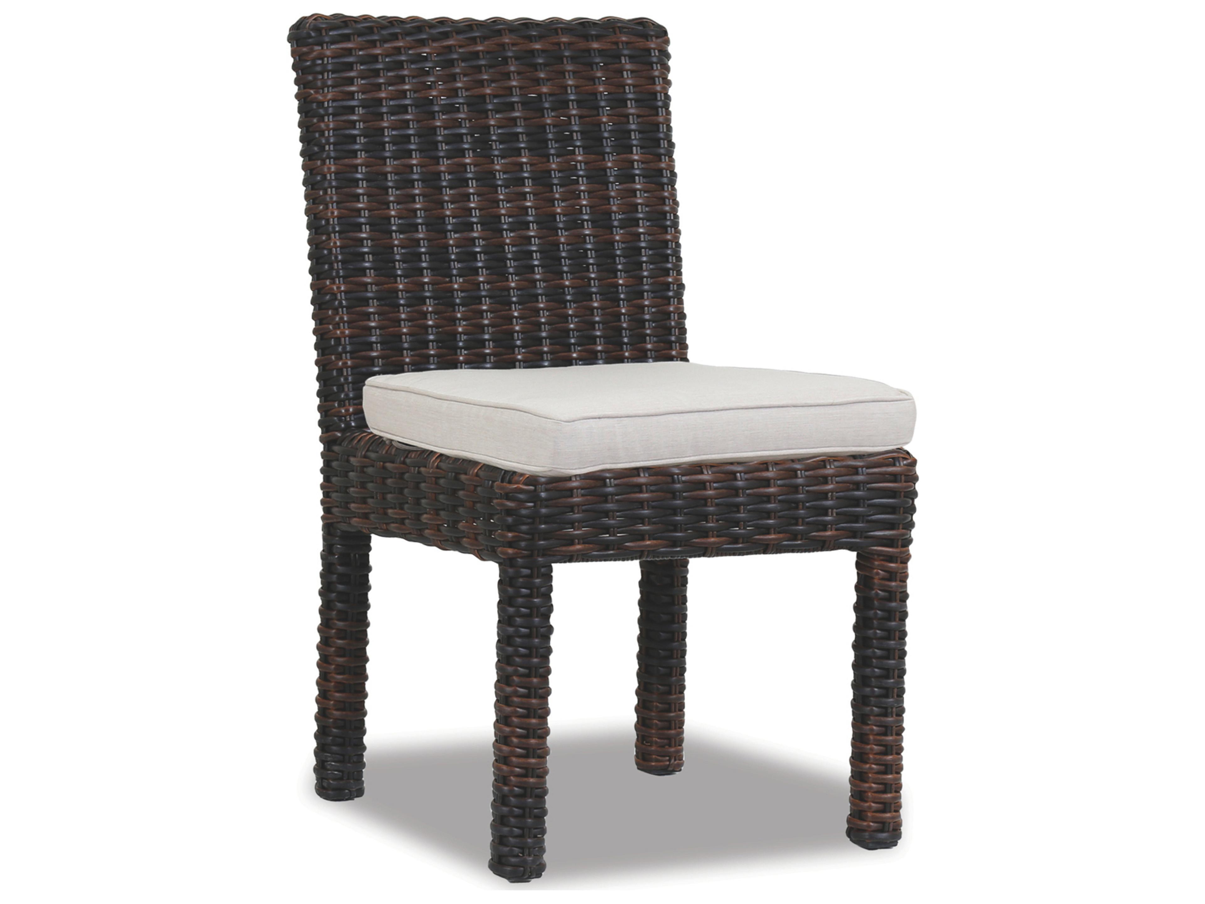 Sunset West Montecito Wicker Armless Patio Dining Chair in Canvas Flax with Self Welt