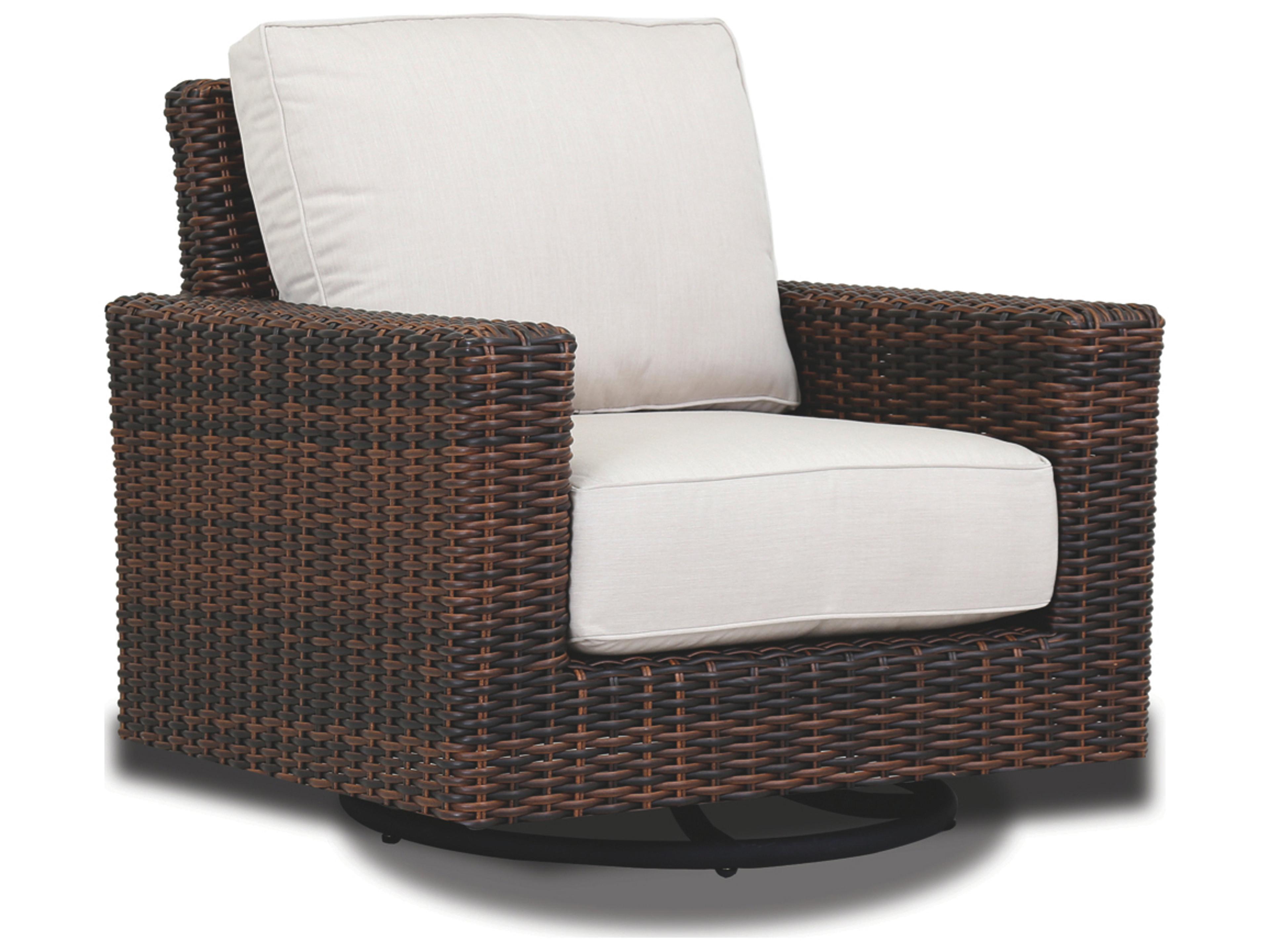 Sunset West Montecito Wicker Swivel Rocker Patio Lounge Chair in Canvas Flax with Self Welt