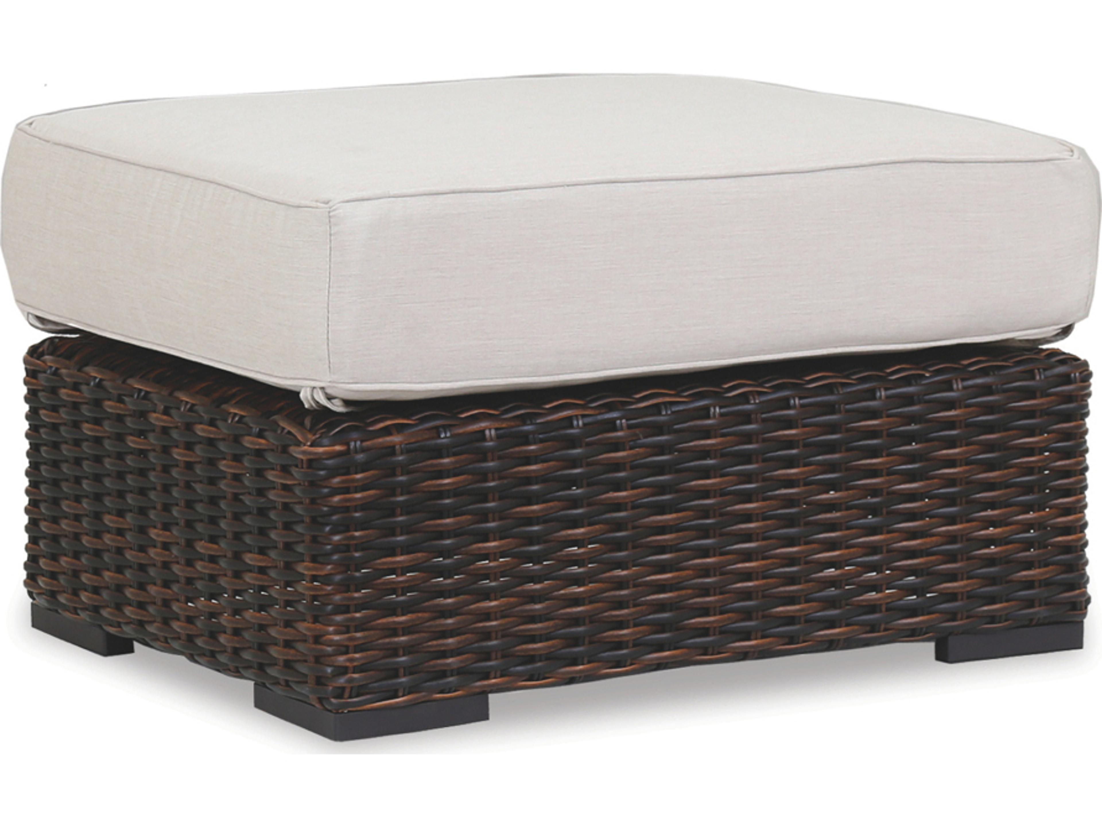 Sunset West Montecito Wicker Outdoor Ottoman in Canvas Flax with Self Welt