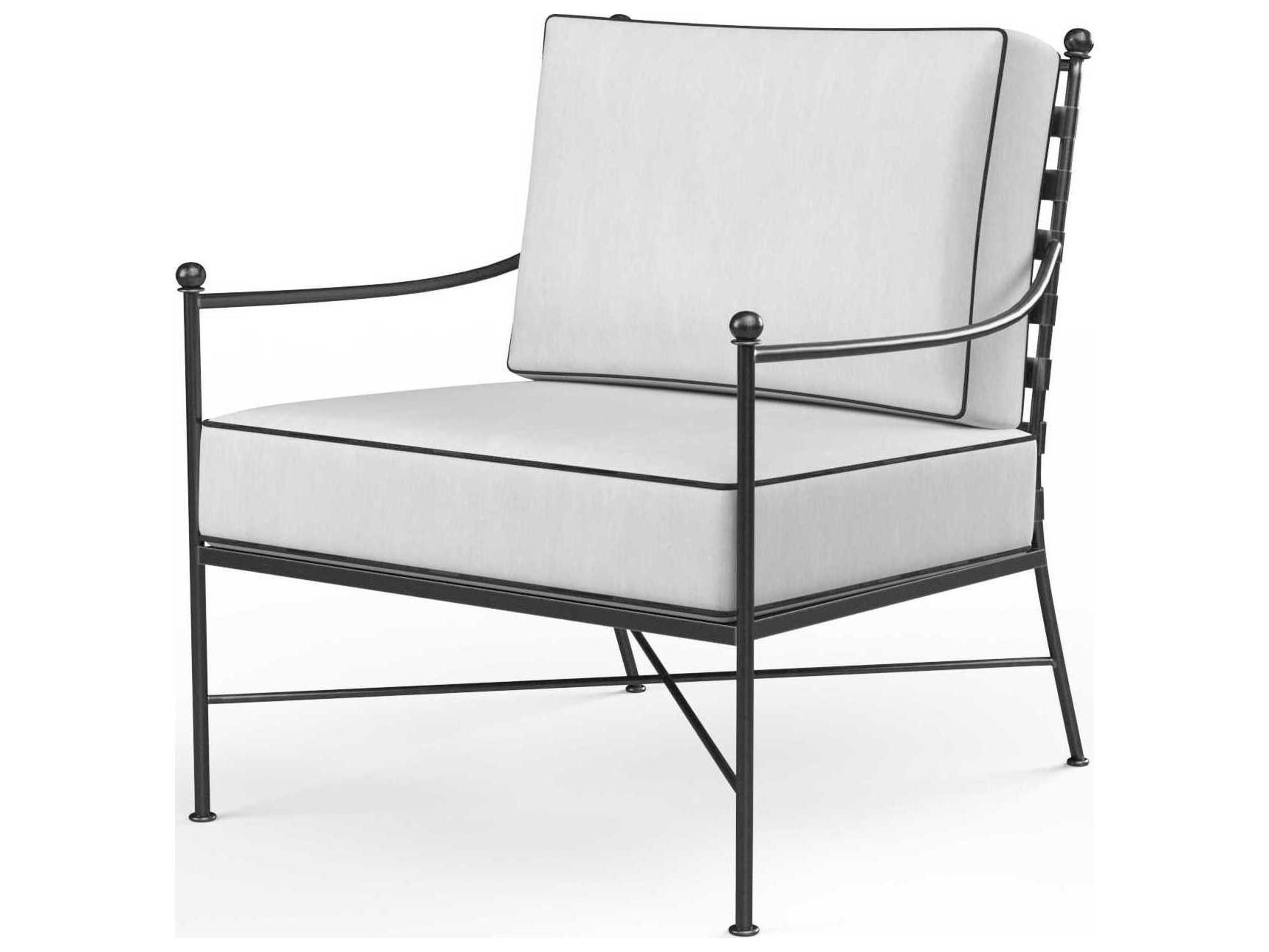 Provence Pewter Wrought Iron Cushion Lounge Chair in Canvas Natural fabric w/ Contrast Spectrum Carbon Welt