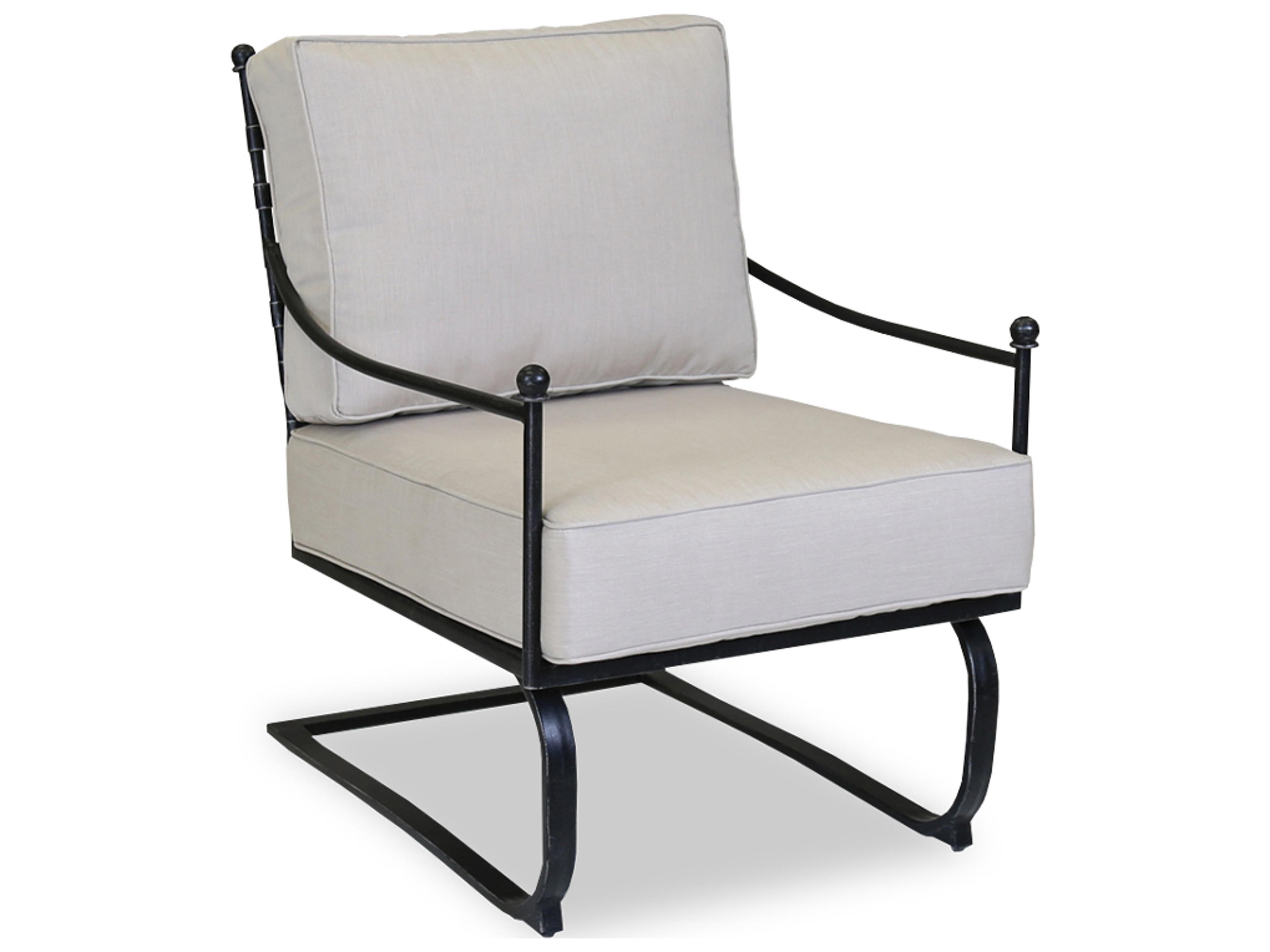 Provence Wrought Iron Spring Outdoor Patio Club Chair in Canvas Flax with Self Welt