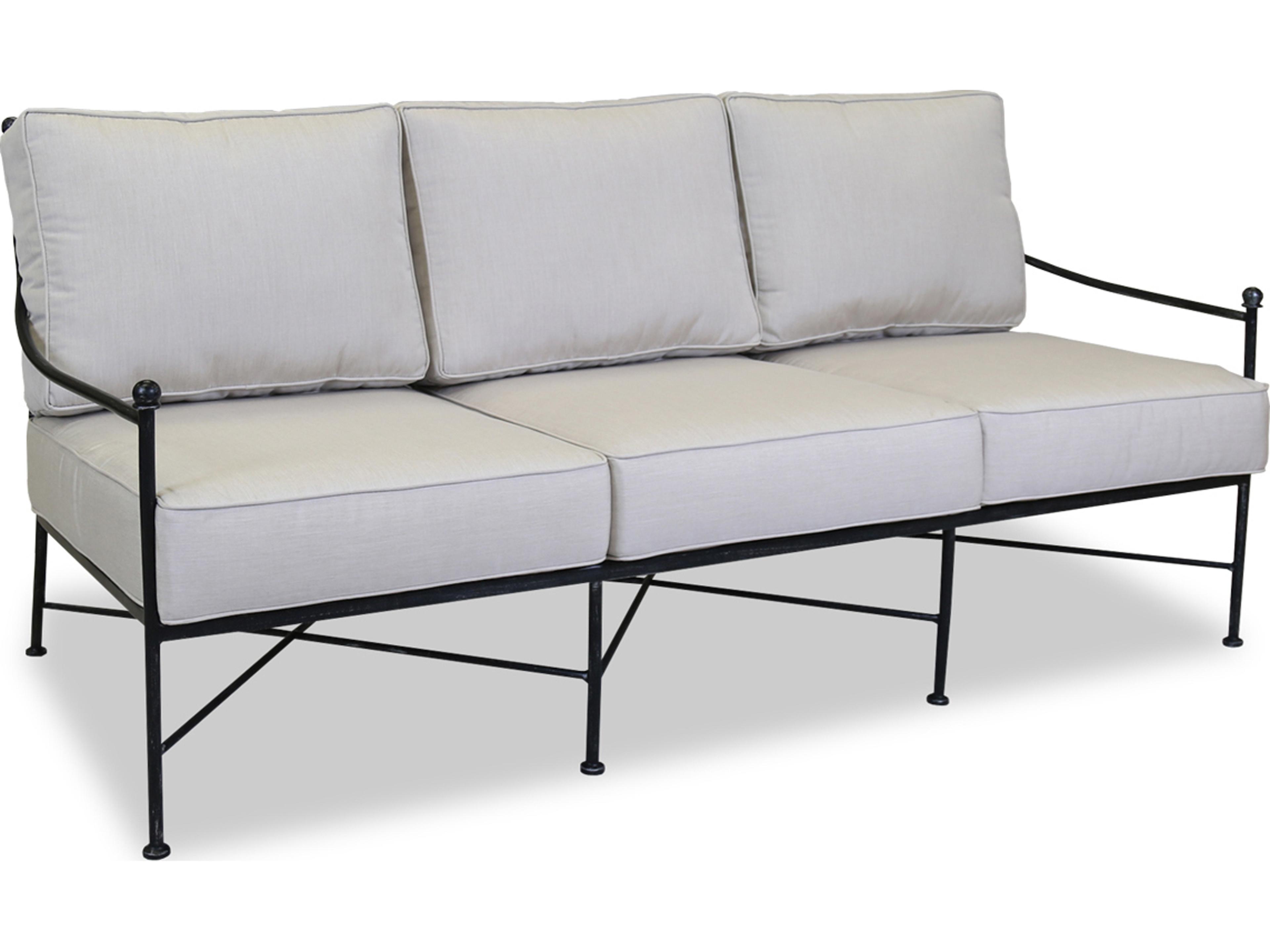 Provence Wrought Iron Outdoor Patio Sofa in Canvas Flax with Self Welt