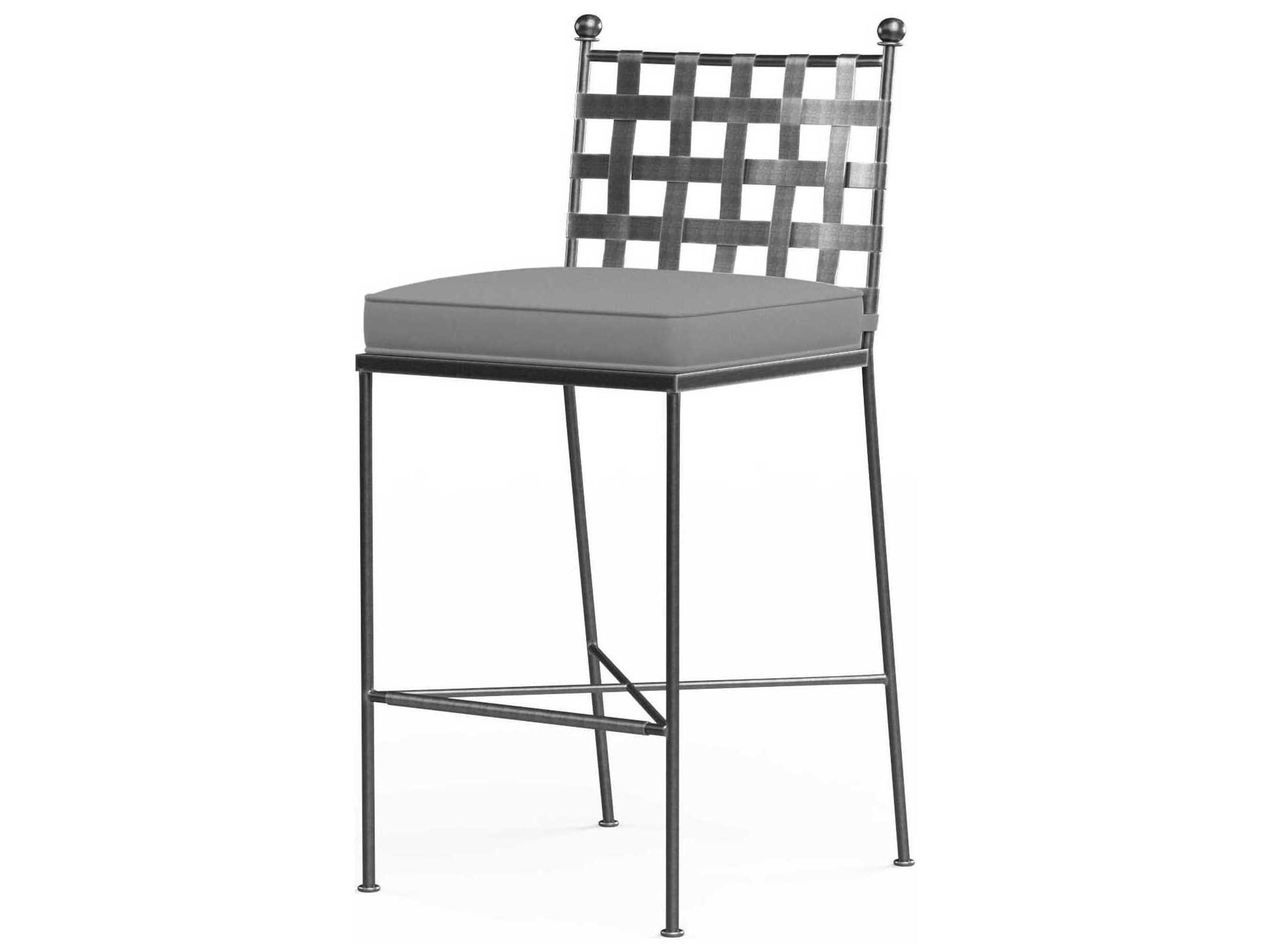 Provence Pewter Wrought Iron Cushion Bar Stool