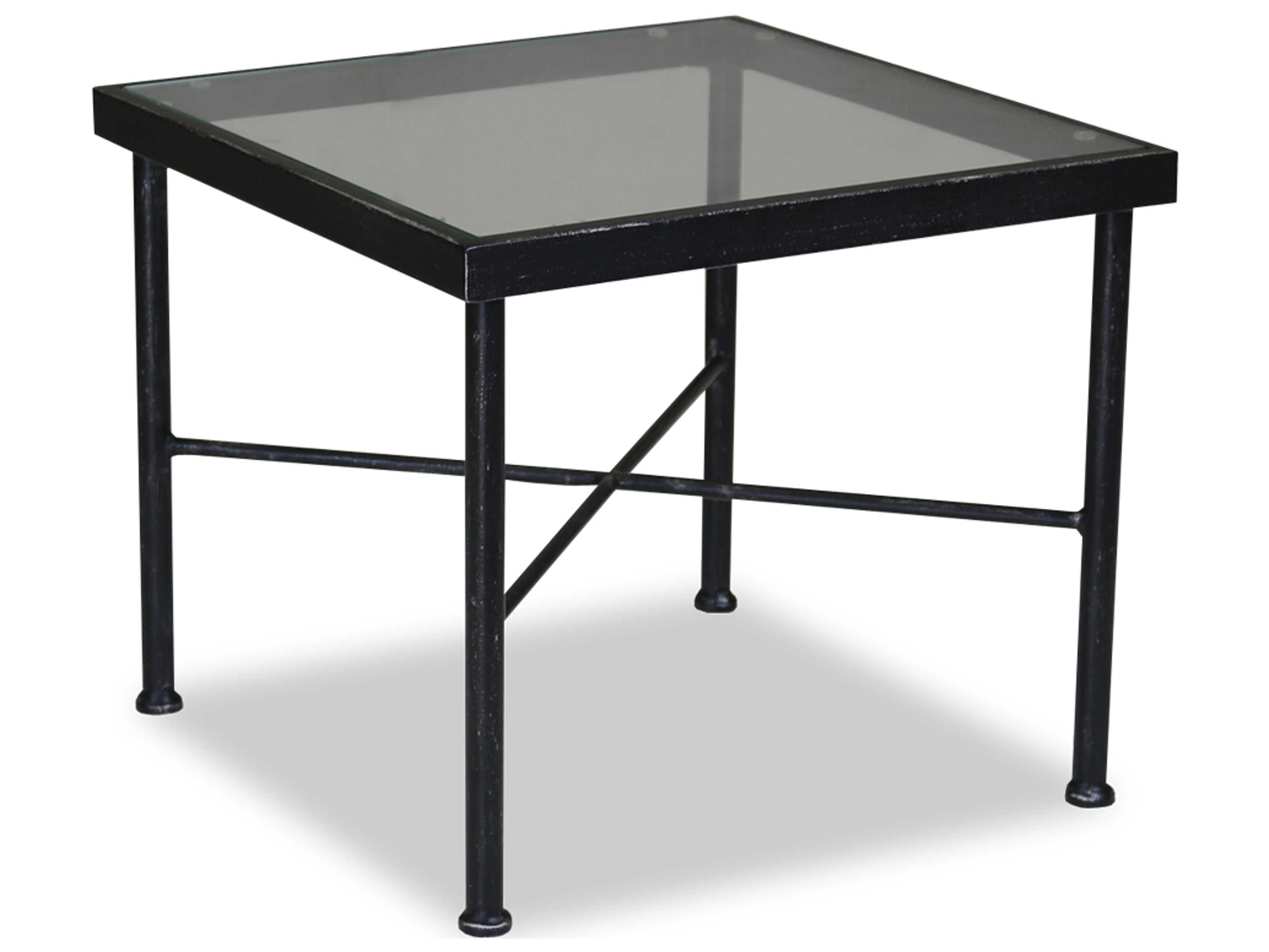 Sunset West Provence Wrought Iron Square Glass Top Outdoor End Table