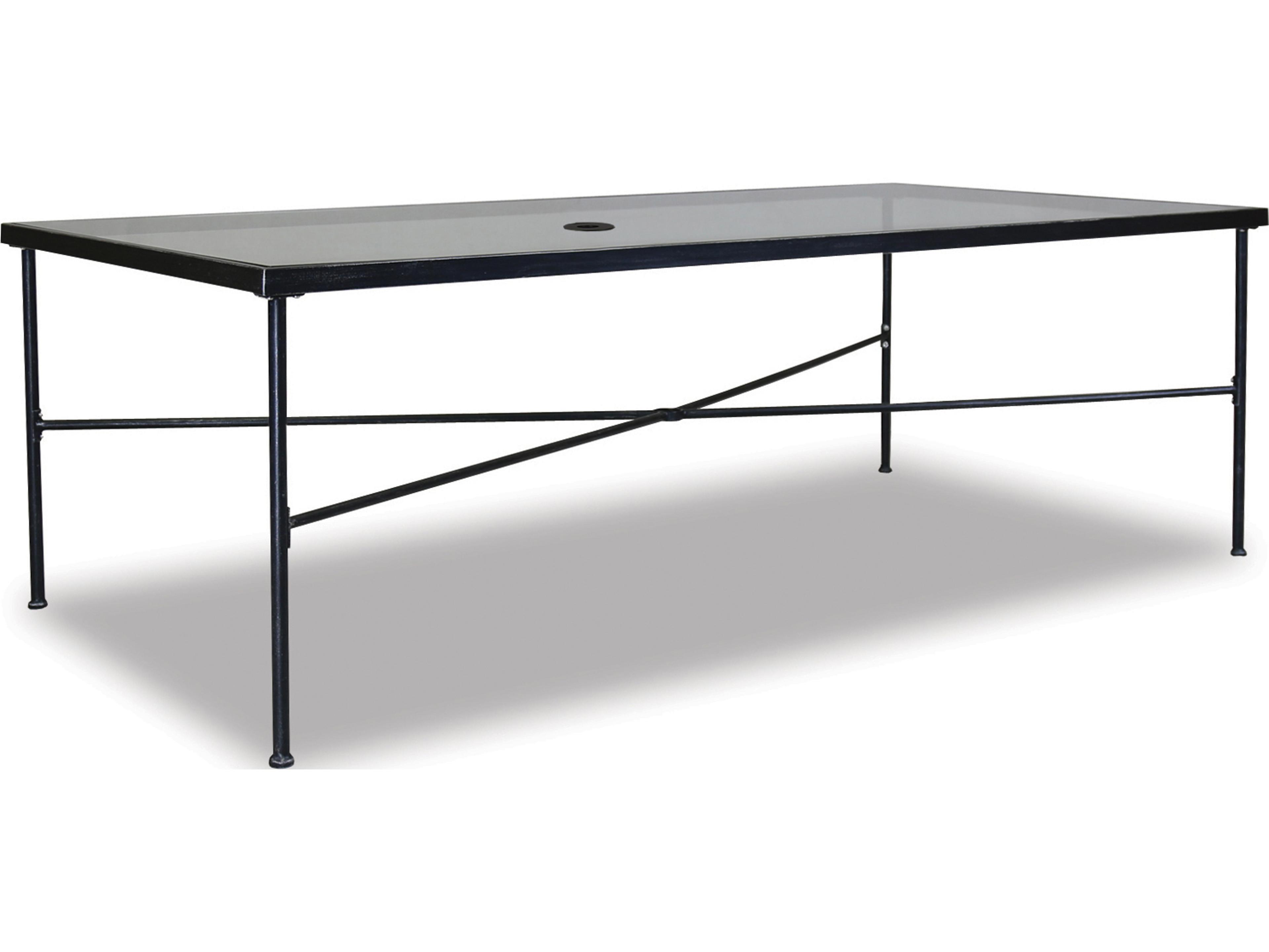 Sunset West Provence Wrought Iron Rectangular Glass Top Outdoor Patio Dining Table